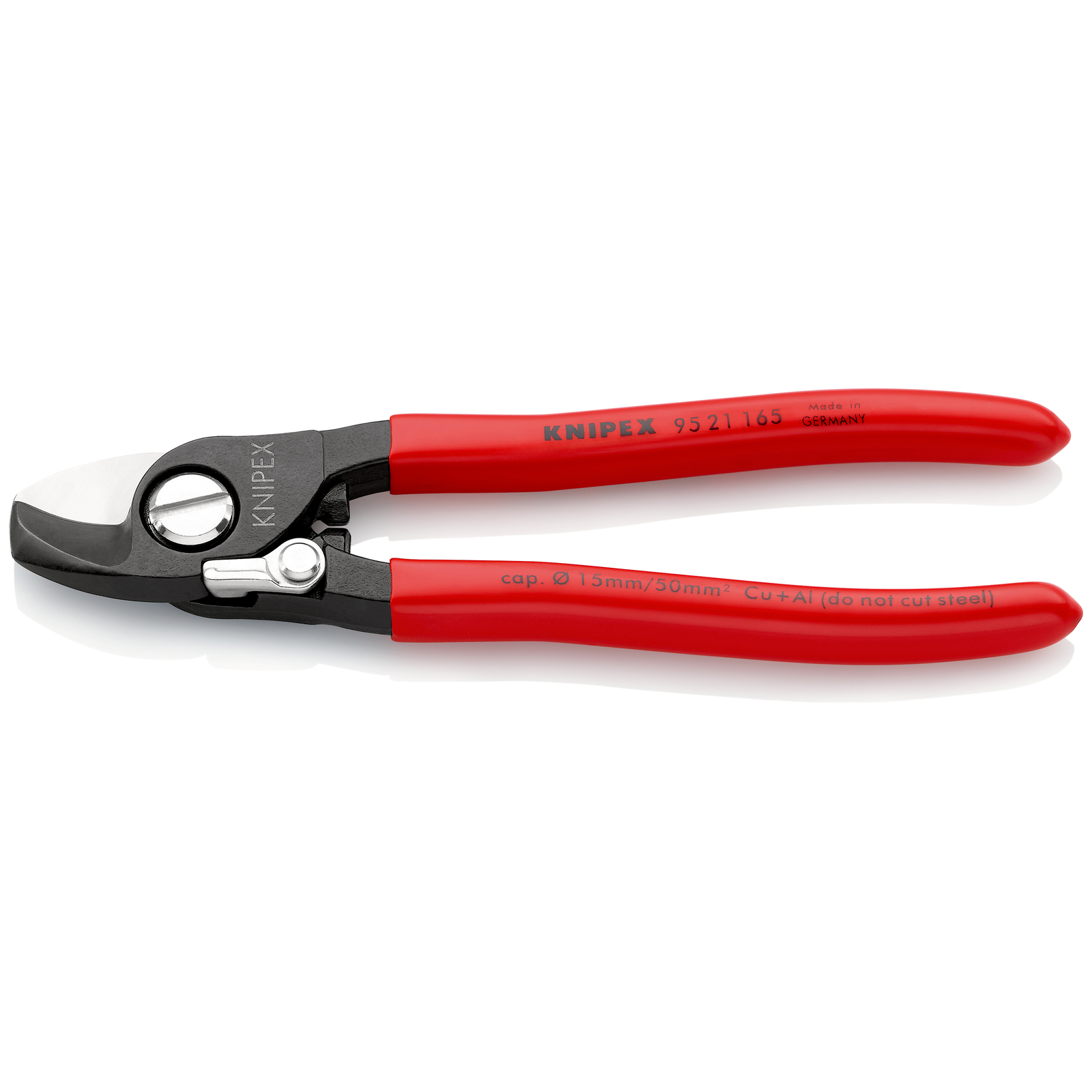 Coupe-câbles 165mm - D15mm/50mm² Cu/Al - Gainage PVC - Avec ressort KNIPEX - 9521165SB