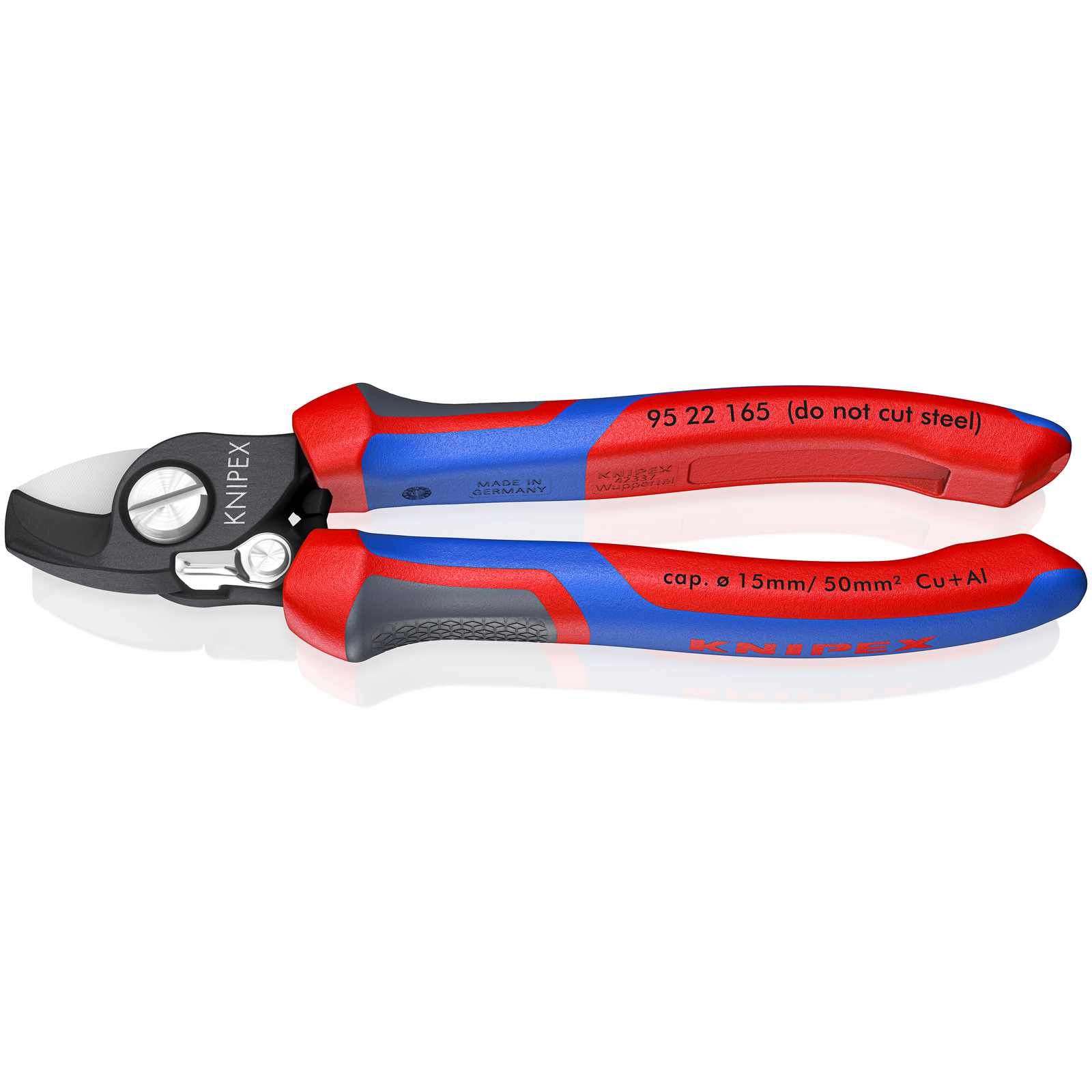 Coupe-câbles 165mm - D15mm/50mm² Cu/Al - Gainage tri-matière - Avec ressort KNIPEX - 9522165