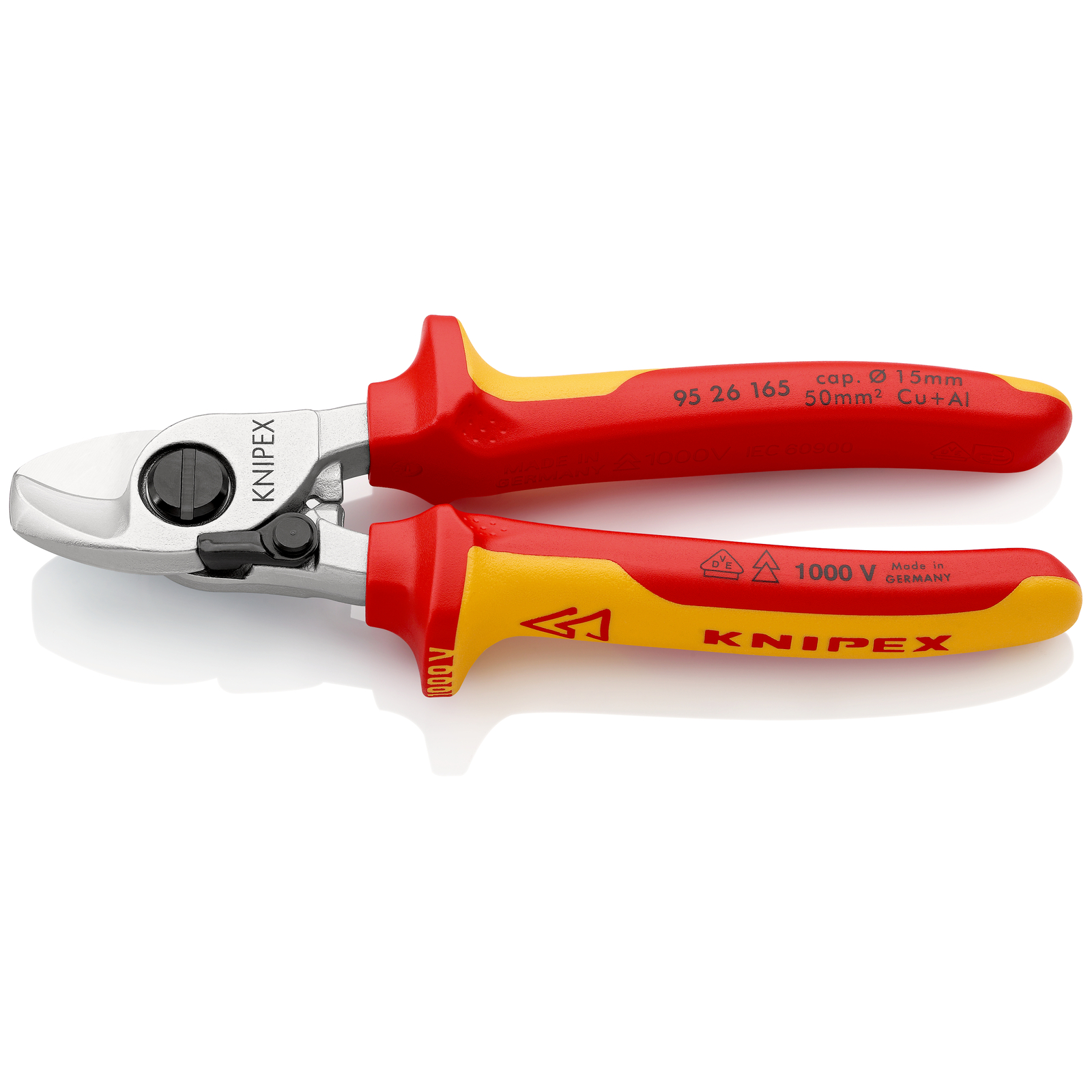 Coupe-câbles 165mm - D15mm/50mm² Cu/Al - Chromé - Isolé 1000V - Avec ressort KNIPEX - 9526165