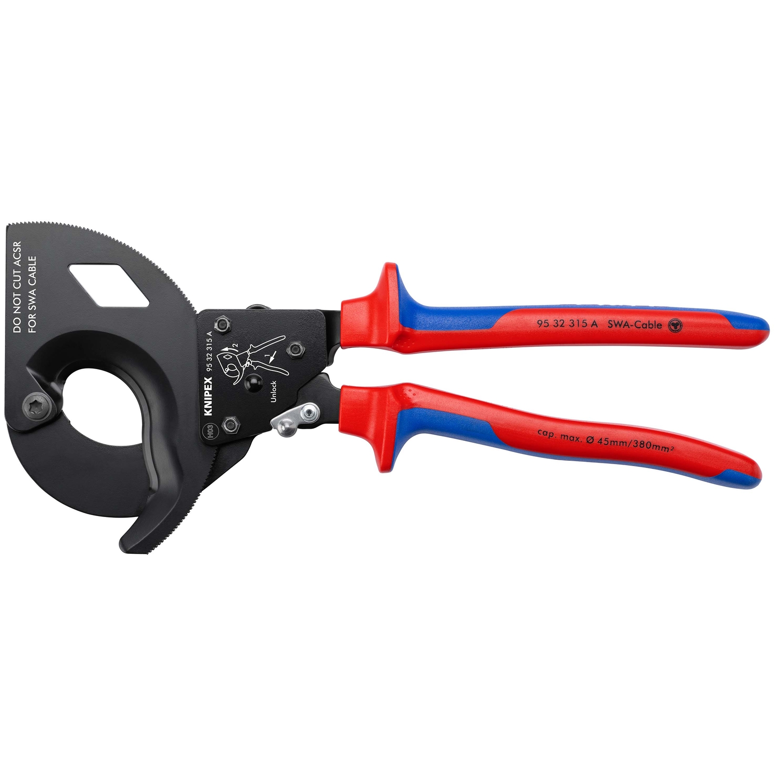 Coupe-câbles à cliquet 315mm - D45mm/380mm² - Spécial câbles SWA KNIPEX - 9532315A