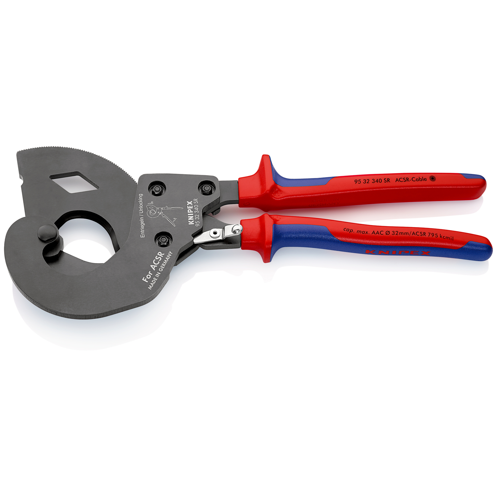 Coupe-câbles à cliquet 340mm - D32mm - Spécial câbles aériens ACSR KNIPEX - 9532340SR