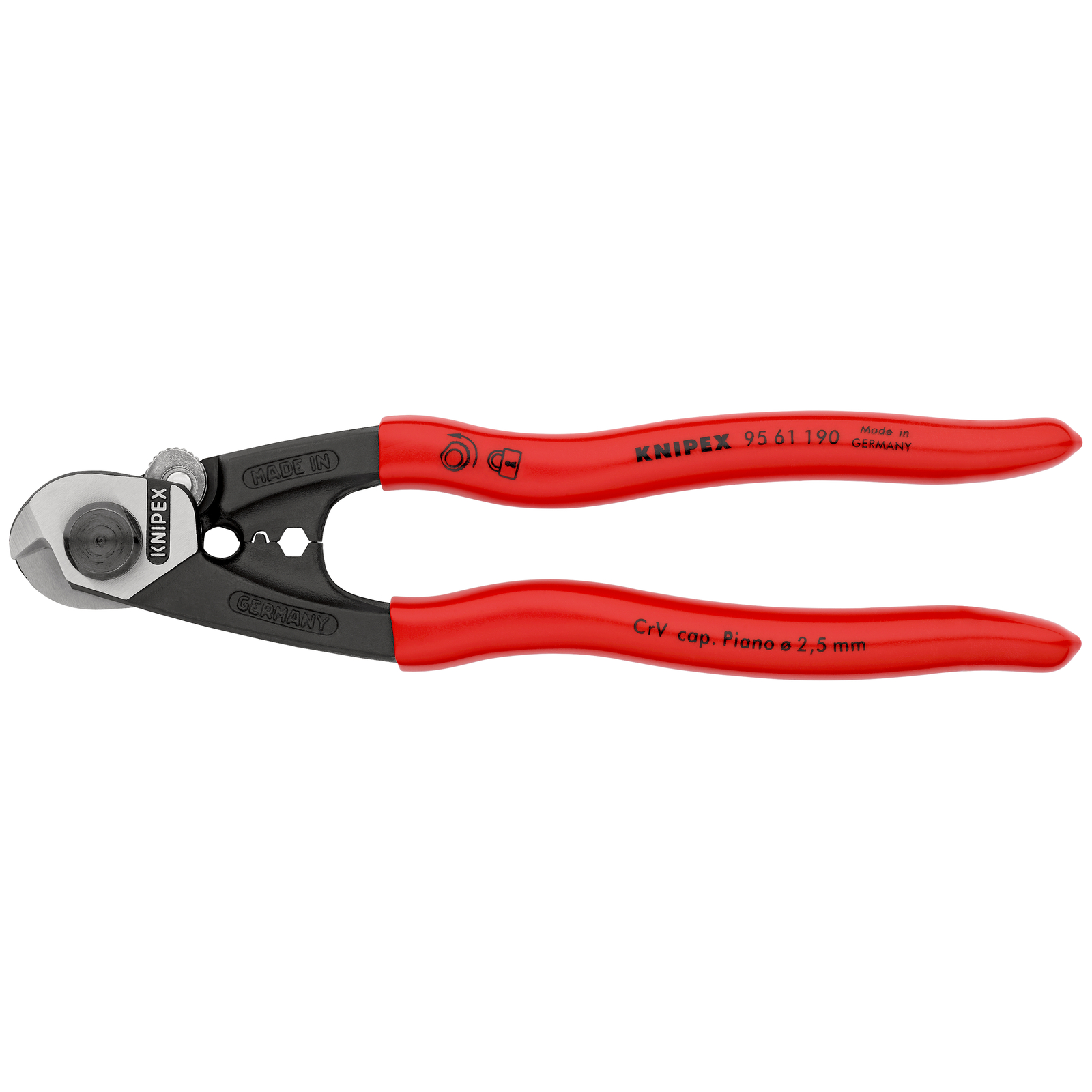 Coupe-câbles acier 190mm - D2,5-4-5-7mm - Gainage PVC KNIPEX - 9561190SB