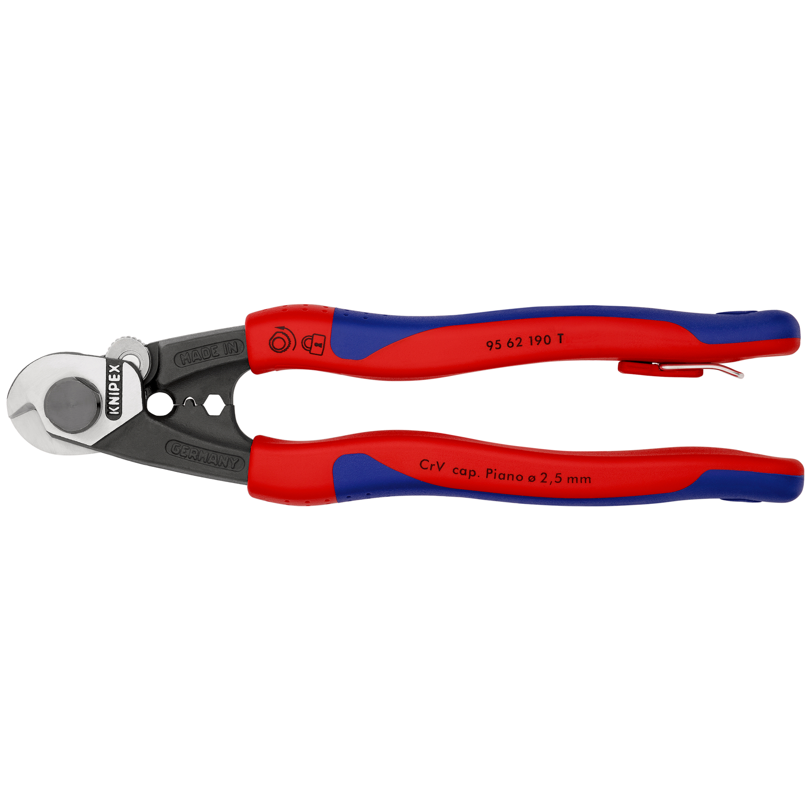 Coupe-câbles acier 190mm - D2,5-4-5-7mm - Gainage bi-matière - illet antichute KNIPEX - 9562190TBK
