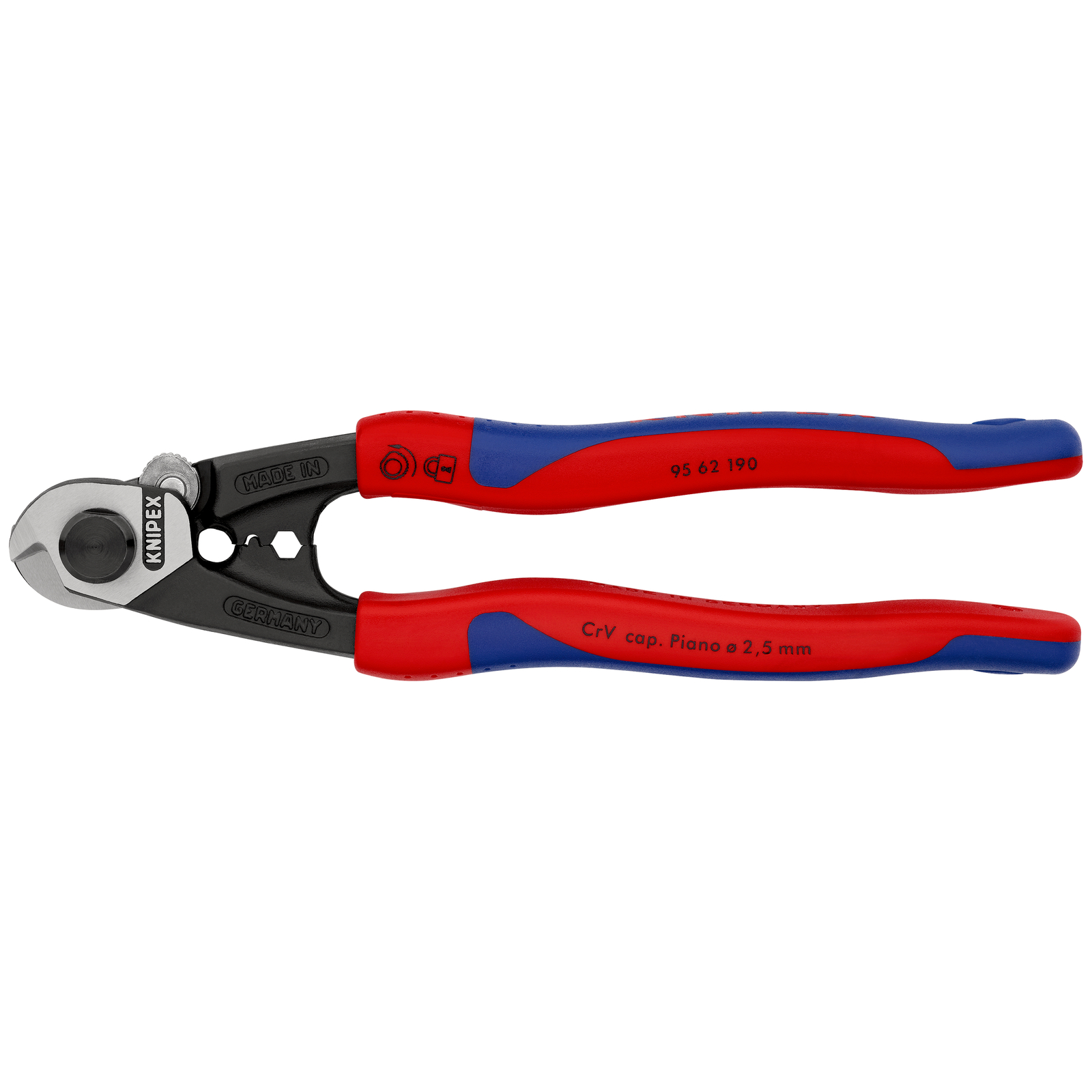 Coupe-câbles acier 190mm - D2,5-4-5-7mm - Gainage bi-matière KNIPEX - 9562190