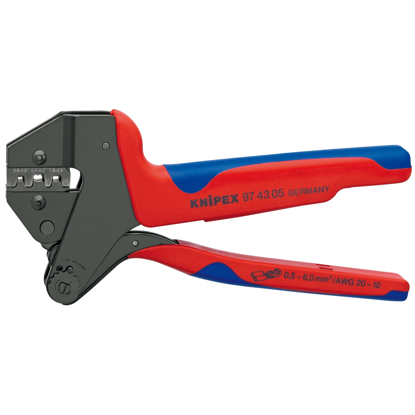 Pince à sertir universelle 200mm + matrice cosses à fût ouvert 0,5 à 6mm² KNIPEX - 974305