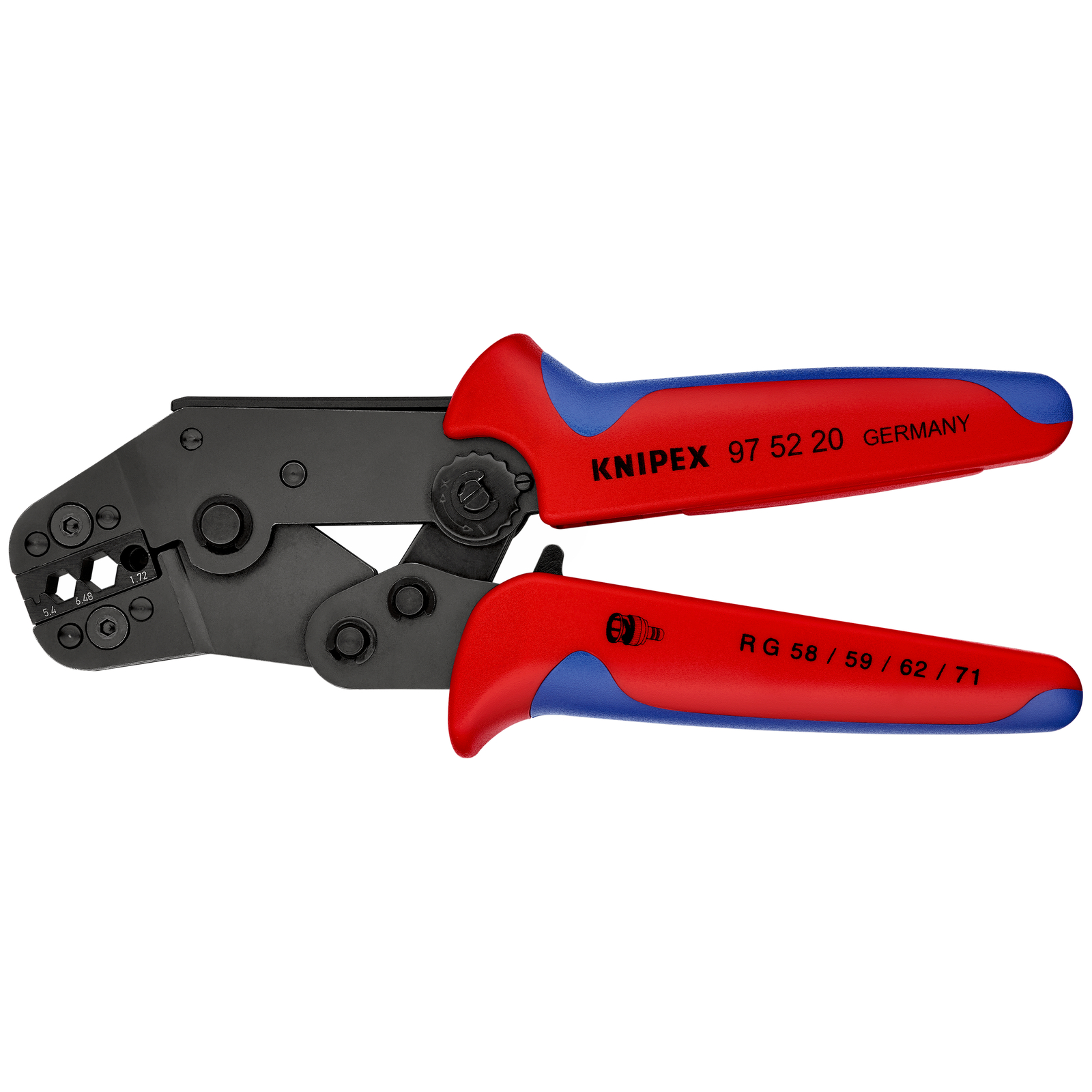 Pince à sertir 195mm - Bi-matière - Pour connecteurs coaxiaux RG 58/59/62/71/223 KNIPEX - 975220