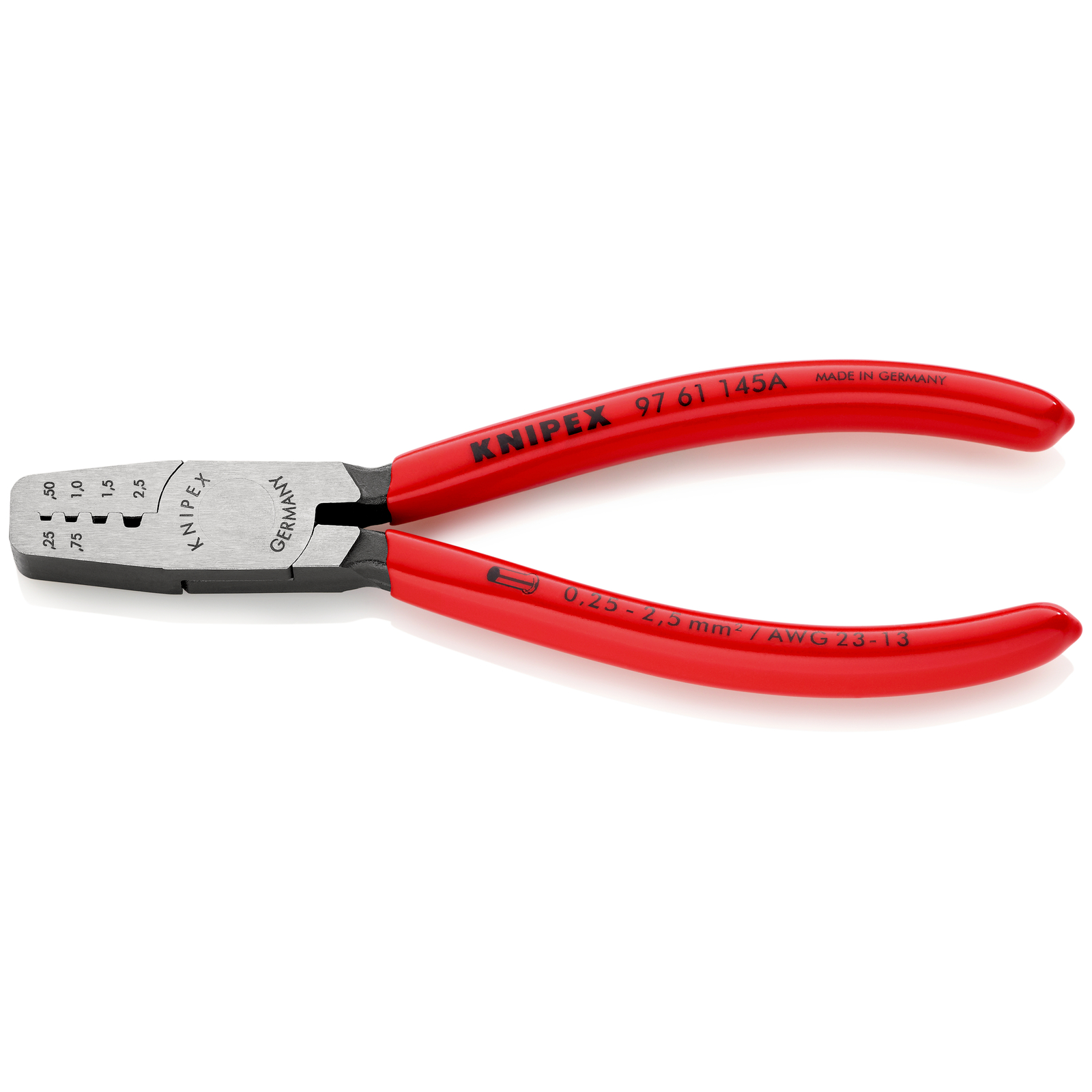 Pince à sertir les embouts 145mm - Gainage PVC - 0,25 - 2,5mm² KNIPEX - 9761145A