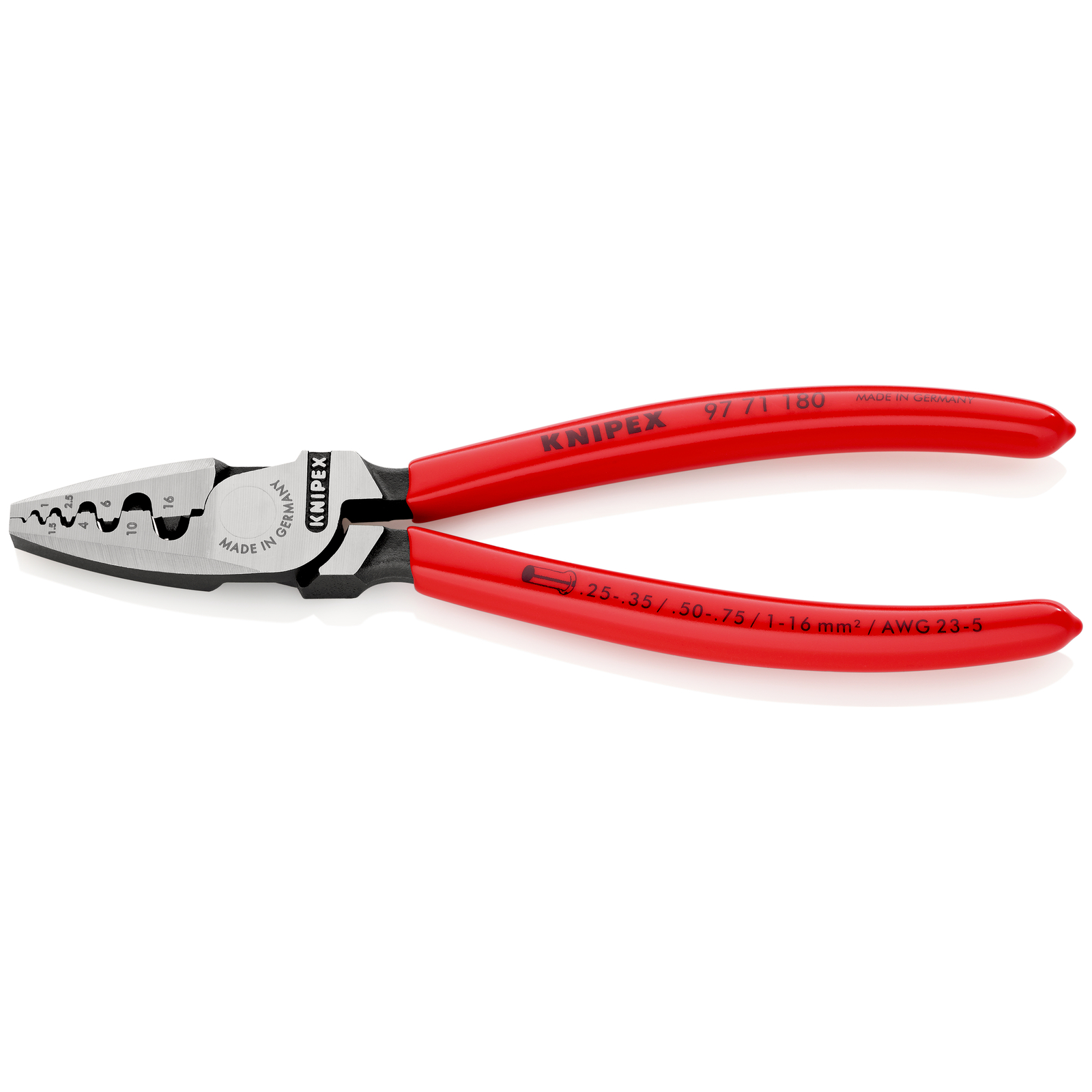Pince à sertir les embouts 180mm - Gainage PVC - 0,25 - 16mm² KNIPEX - 9771180