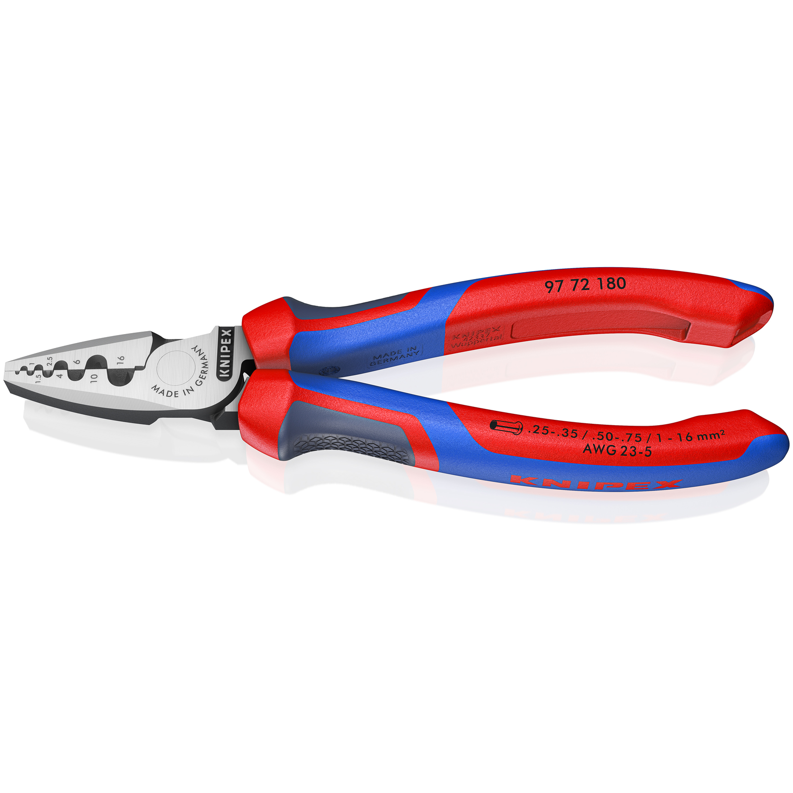 Pince à sertir les embouts 180mm - Gainage tri-matière 0,25 - 16mm² KNIPEX - 9772180