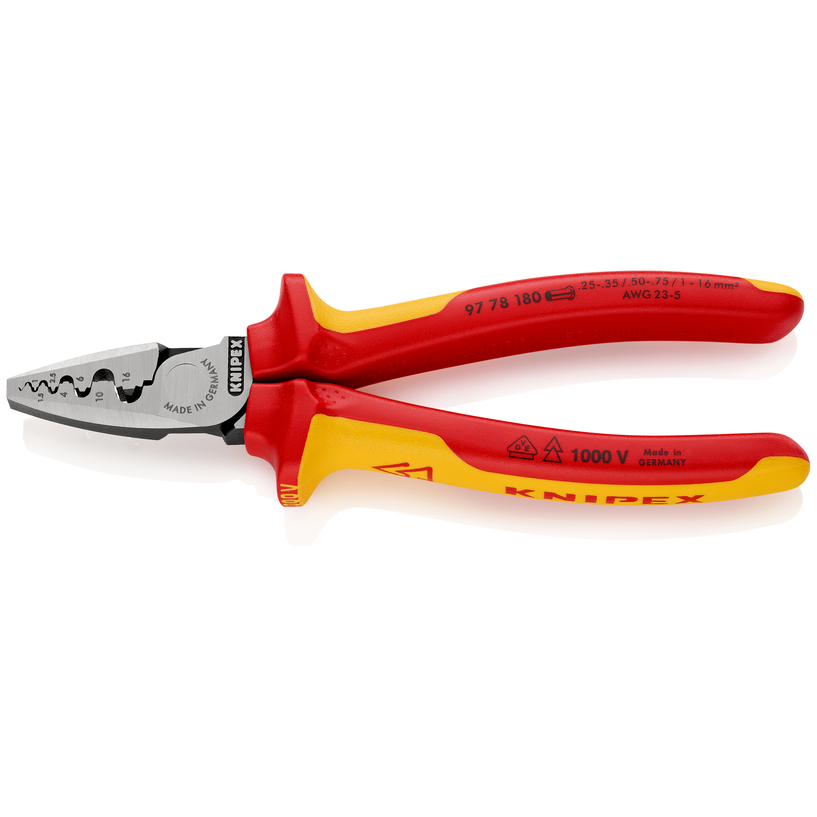 Pince à sertir les embouts 180mm - Gainage bi-matière - Isolée 1000V KNIPEX - 9778180SB