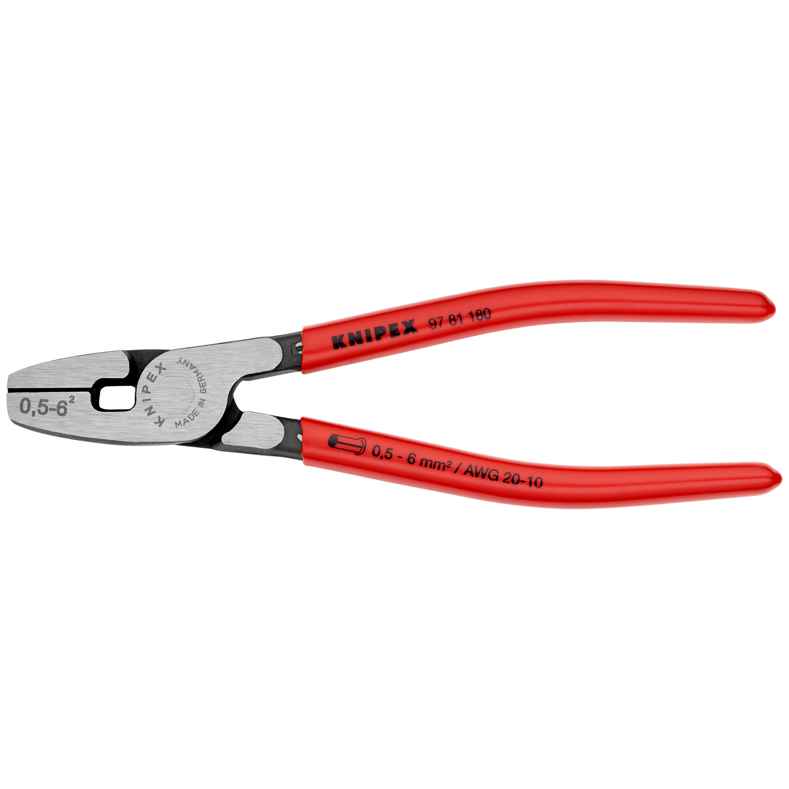 Pince à sertir les embouts frontale 180mm - Gainage PVC - 0,5 - 6mm² KNIPEX - 9781180