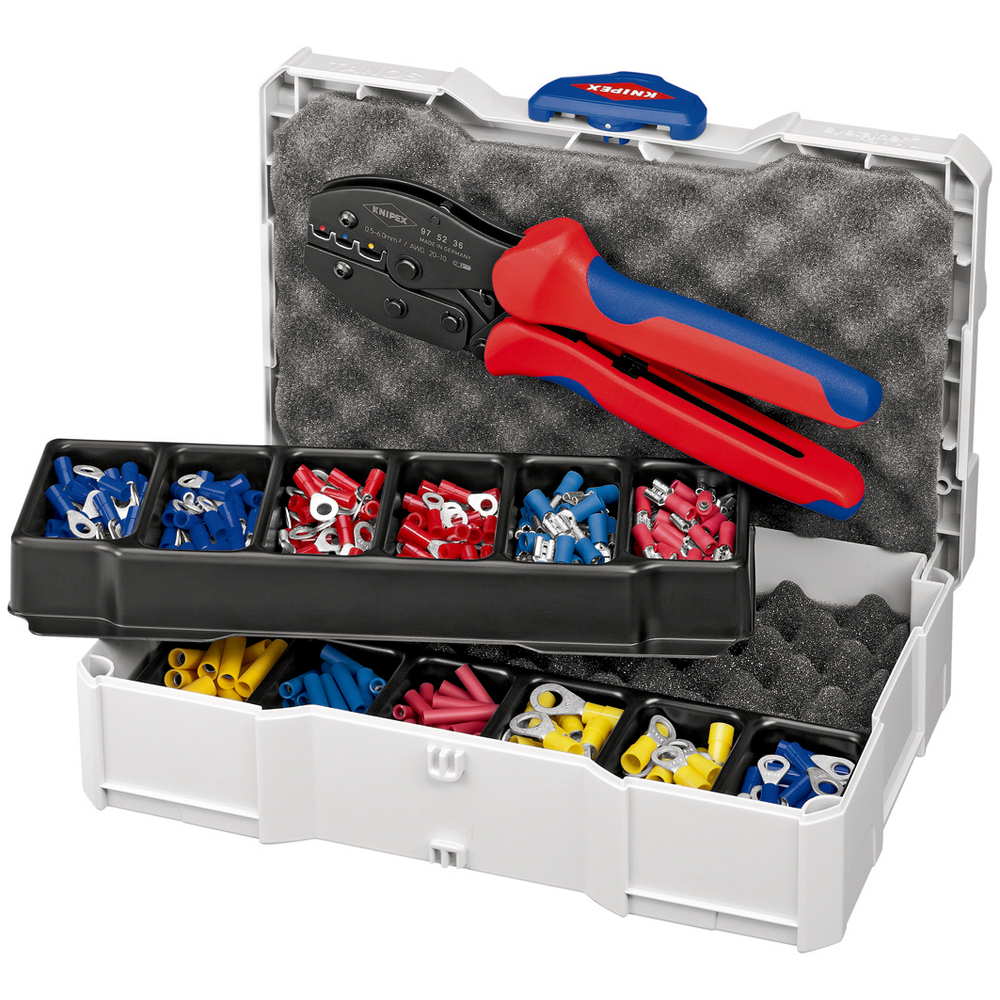 Coffret assortiment de sertissage pince à sertir 97 52 36 et cosses pré-isolées KNIPEX - 979021