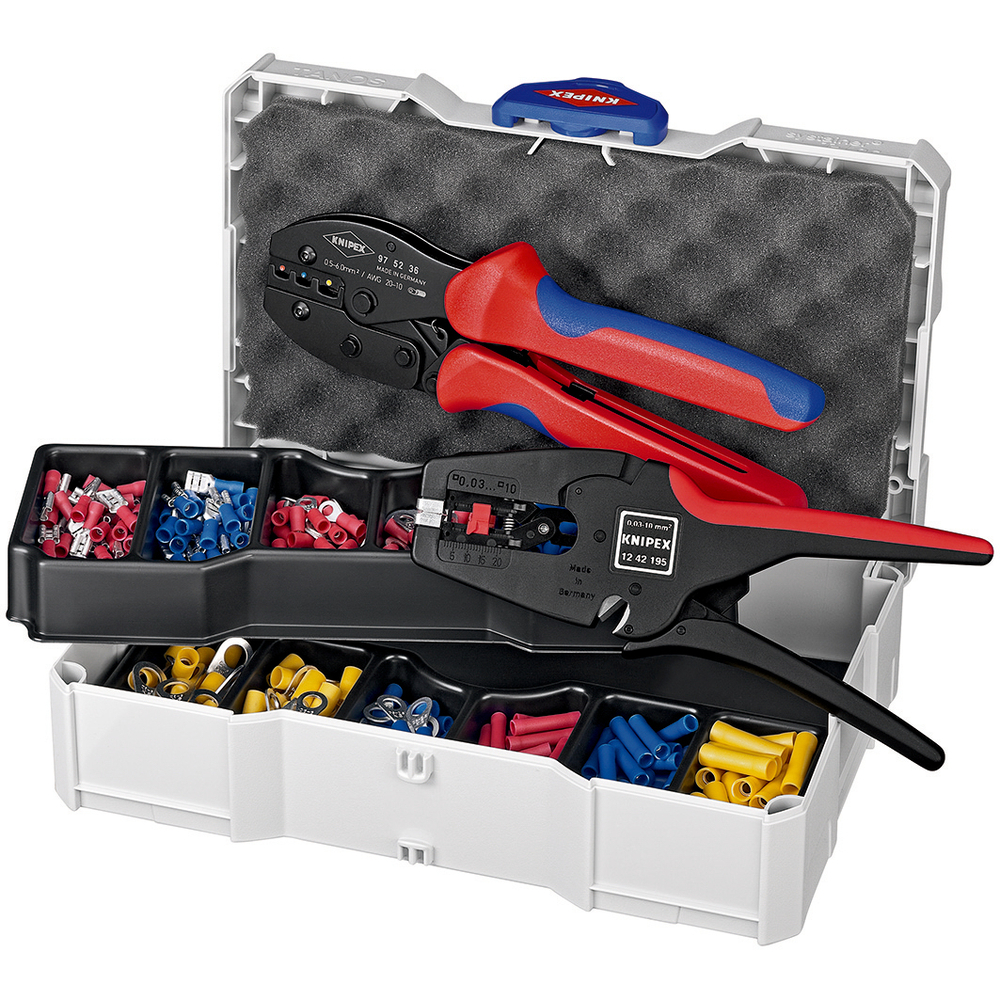 Coffret assortiment de sertissage pinces 97 52 36 et 12 42 195 cosses pré-isolés KNIPEX - 979022