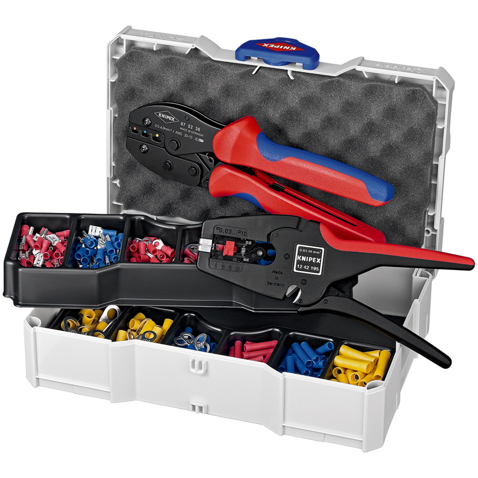 Coffret assortiment de sertissage pinces 97 52 36 et 12 42 195 cosses pré-isolés KNIPEX - 979022