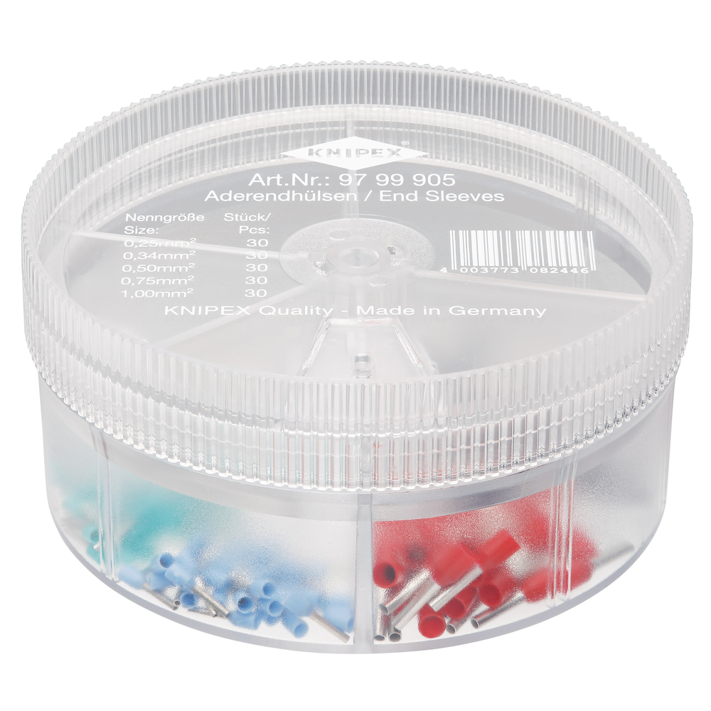 Boite d'assortiment d'embouts isolés 30 x 0,25 / 0,34 / 0,50 / 0,75 / 1mm² KNIPEX - 9799905