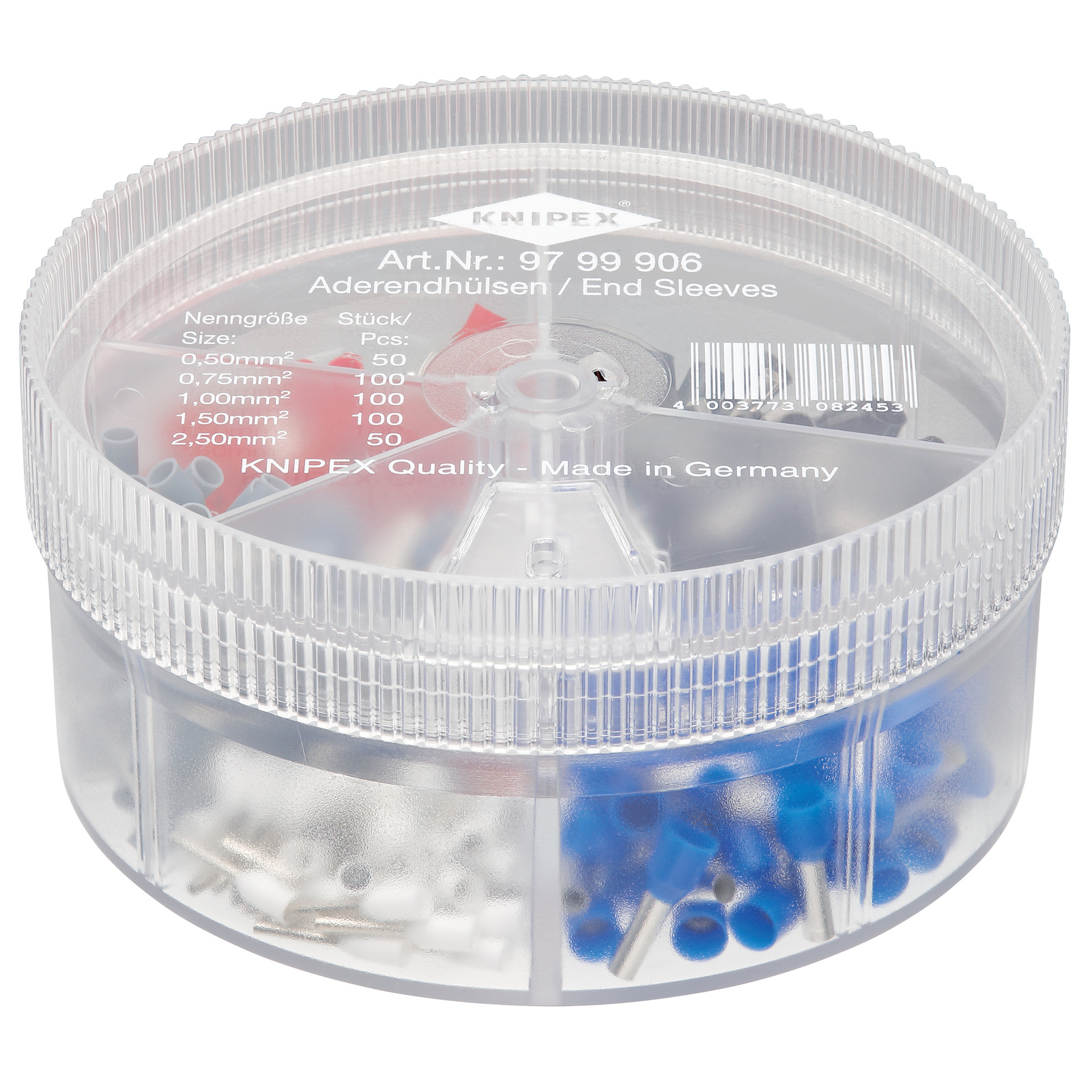 Boite d'assortiment d'embouts isolés 50 x 0,50 / 2,5mm² - 100 x 0,75 / 1 / 1,5² KNIPEX - 9799906