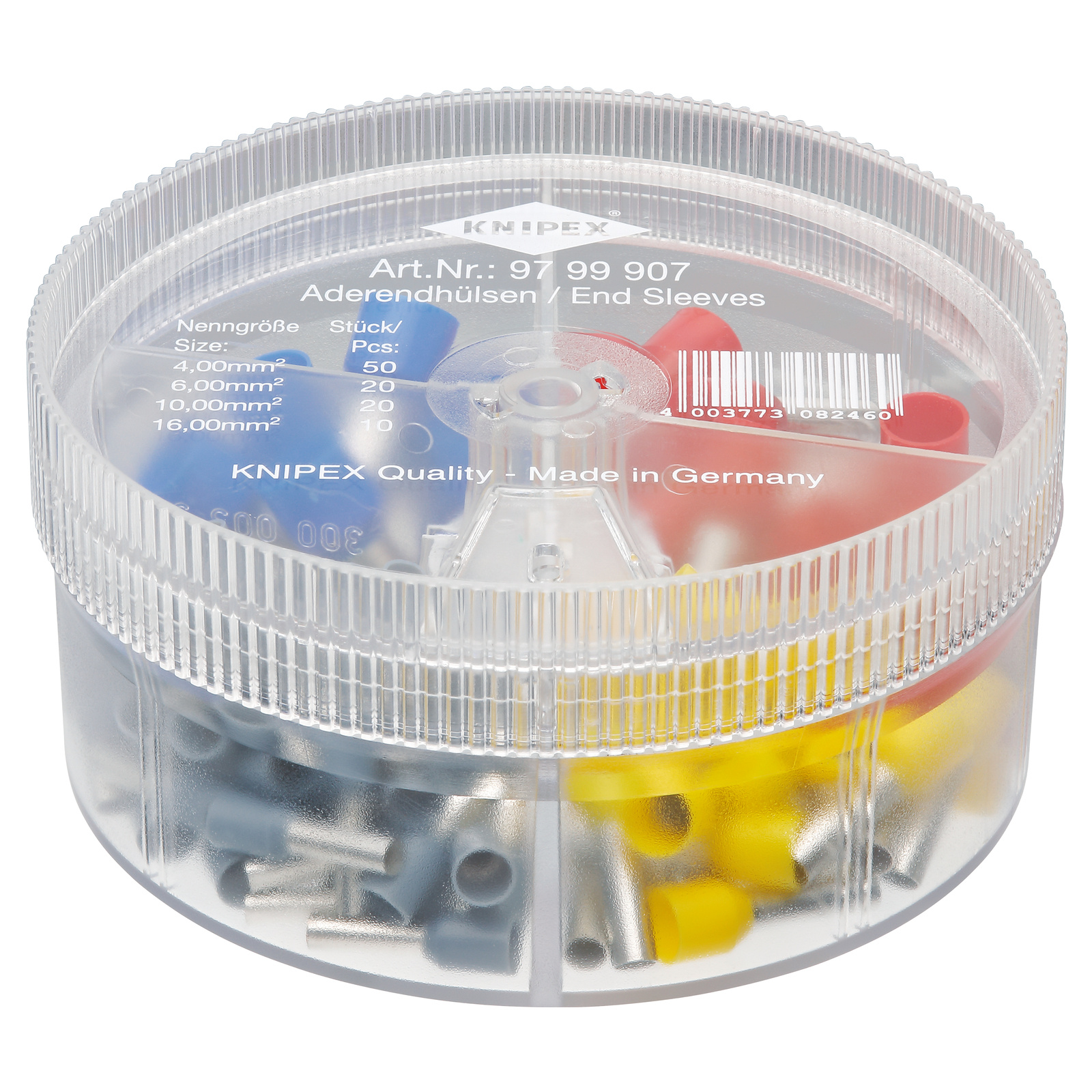 Boite d'assortiment d'embouts isolés 50 x 4mm² - 20 x 6 / 10mm² - 10 x 16mm² KNIPEX - 9799907