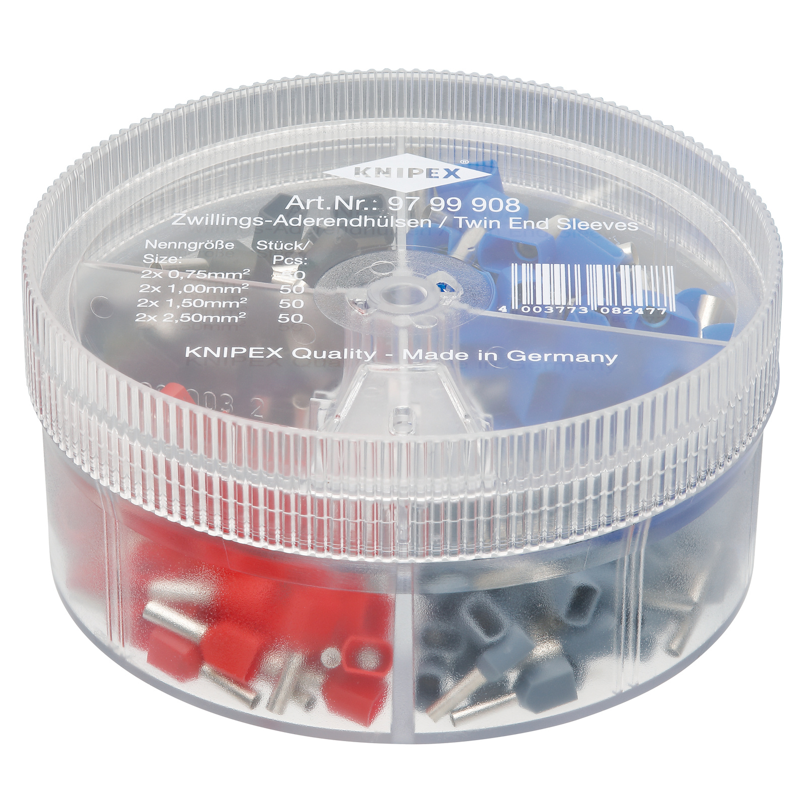 Boite d'assortiment d'embouts jumelés 50 x 2x0,75 2x1 2x1,5 2x2,5mm² KNIPEX - 9799908