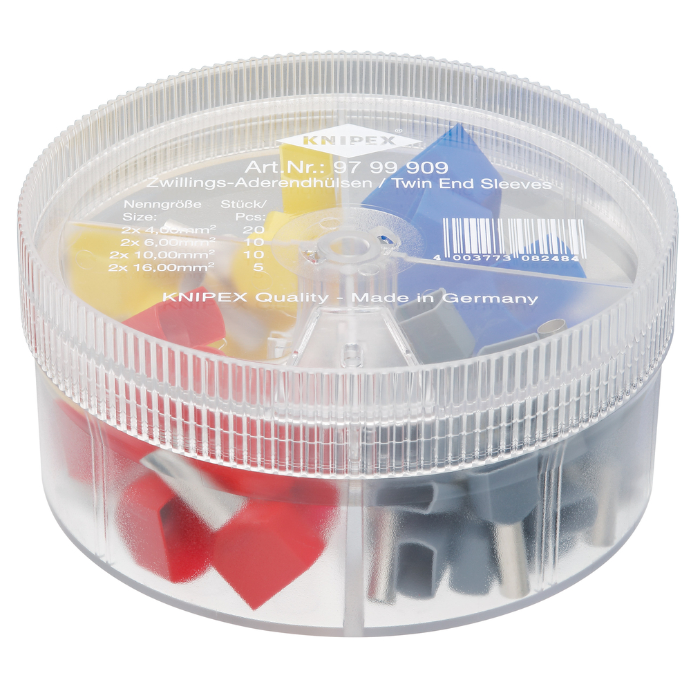 Boite d'assortiment d'embouts jumelés 20 x (2x4) 10 x (2x6) (2x10) 5 x (2x16mm²) KNIPEX - 9799909