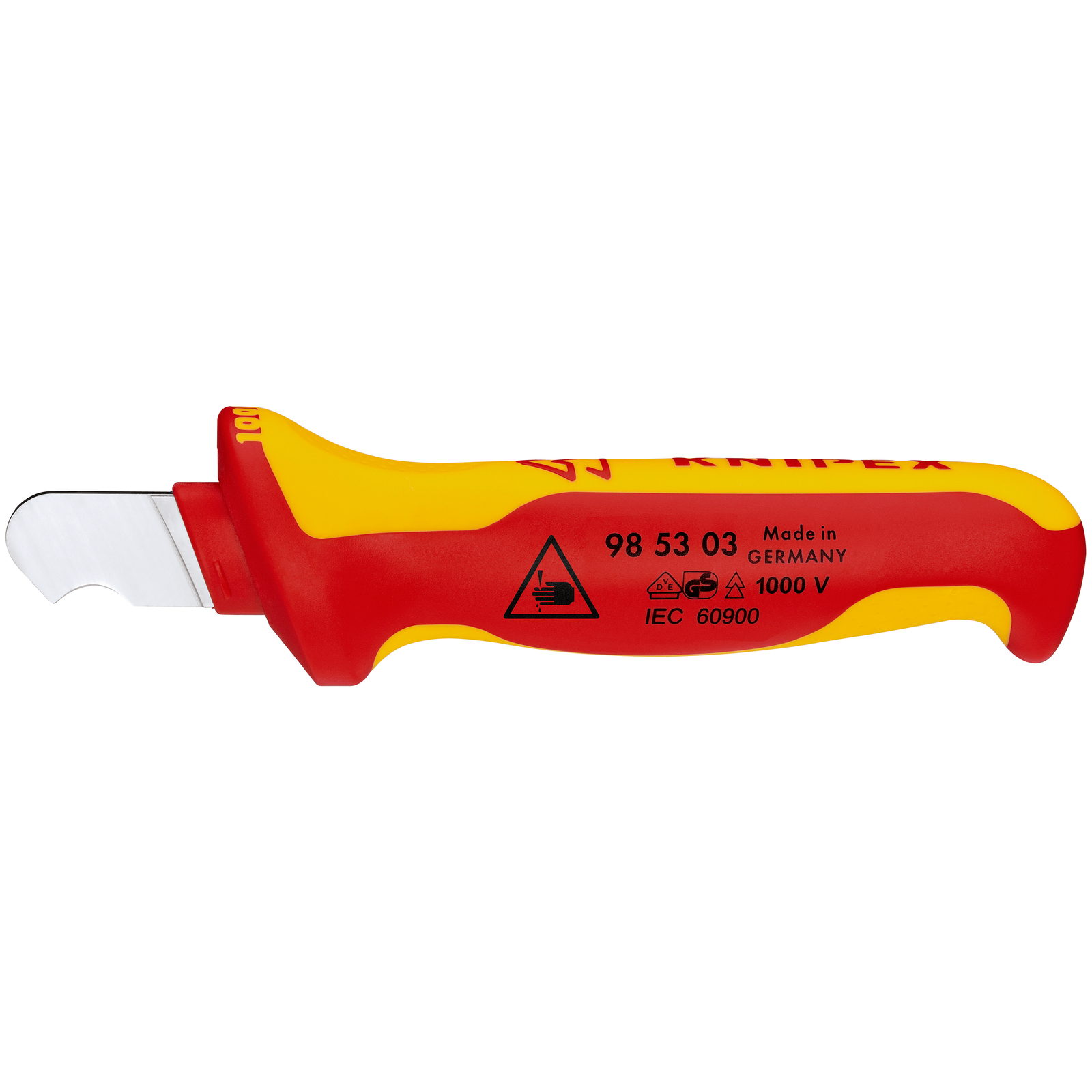 Couteau d'électricien 170mm - Lame courte et courbée et capuchon - Isolé 1000V KNIPEX - 985303