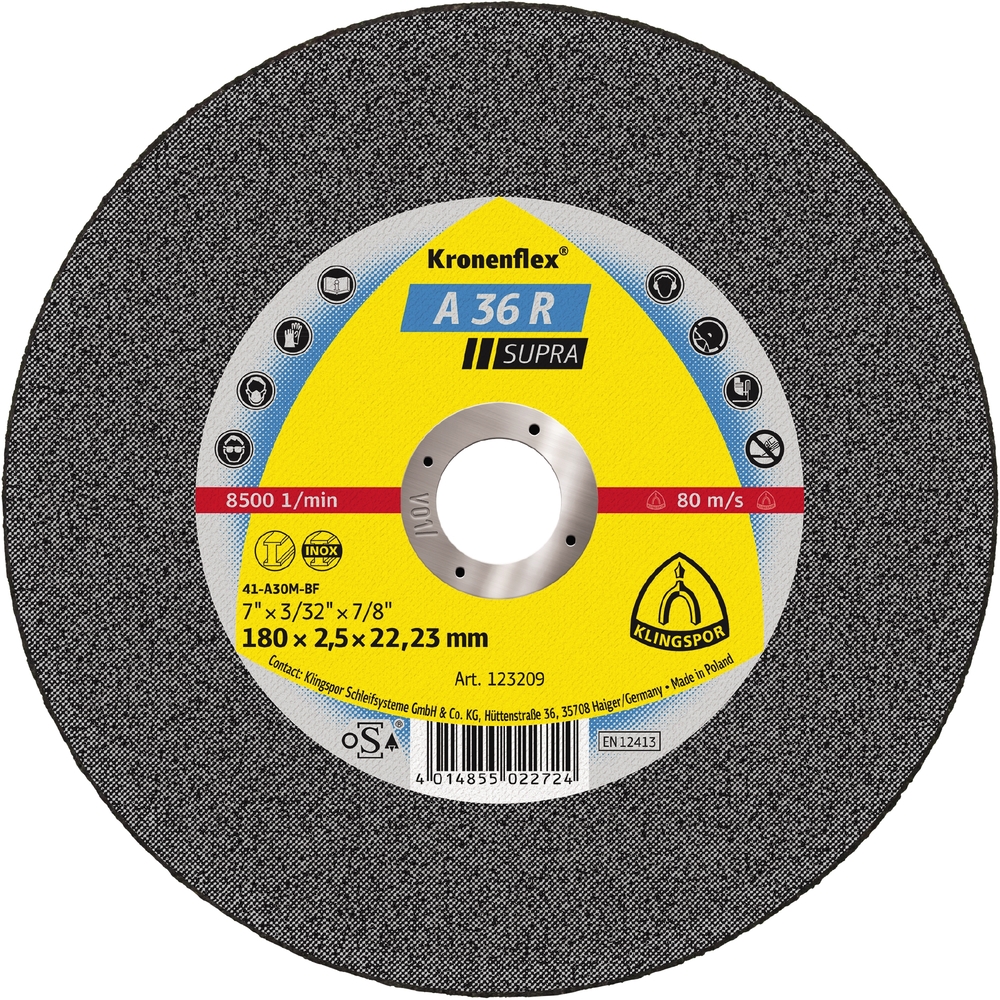 25 Disques à tronçonner KT SUPRA A36R S GER 180X2,5X22,23 KLINGSPOR - 123209