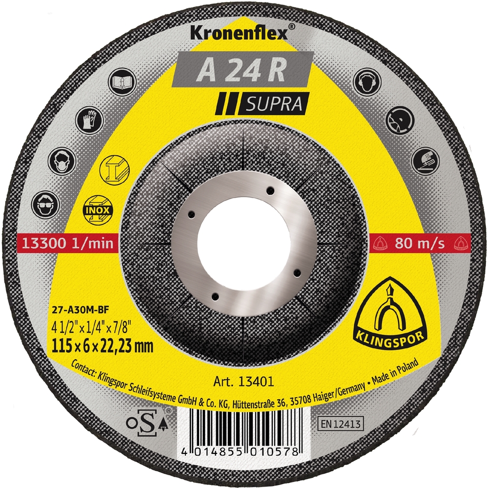 10 Meules à ébarber KS SUPRA A24R S GEK 115X6X22,23 KLINGSPOR - 13401