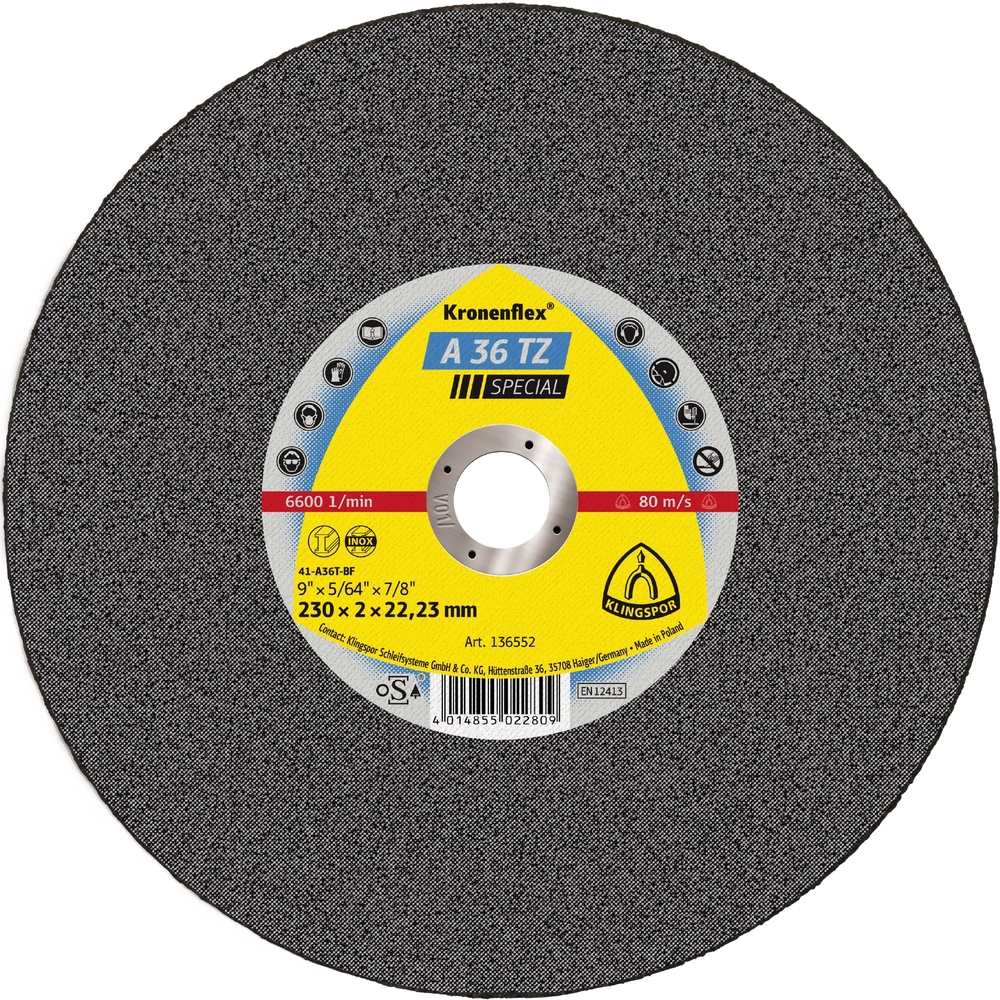 25 Disques à tronçonner KT SPECIAL A36TZ S GER 230X2X22,23 KLINGSPOR - 136552