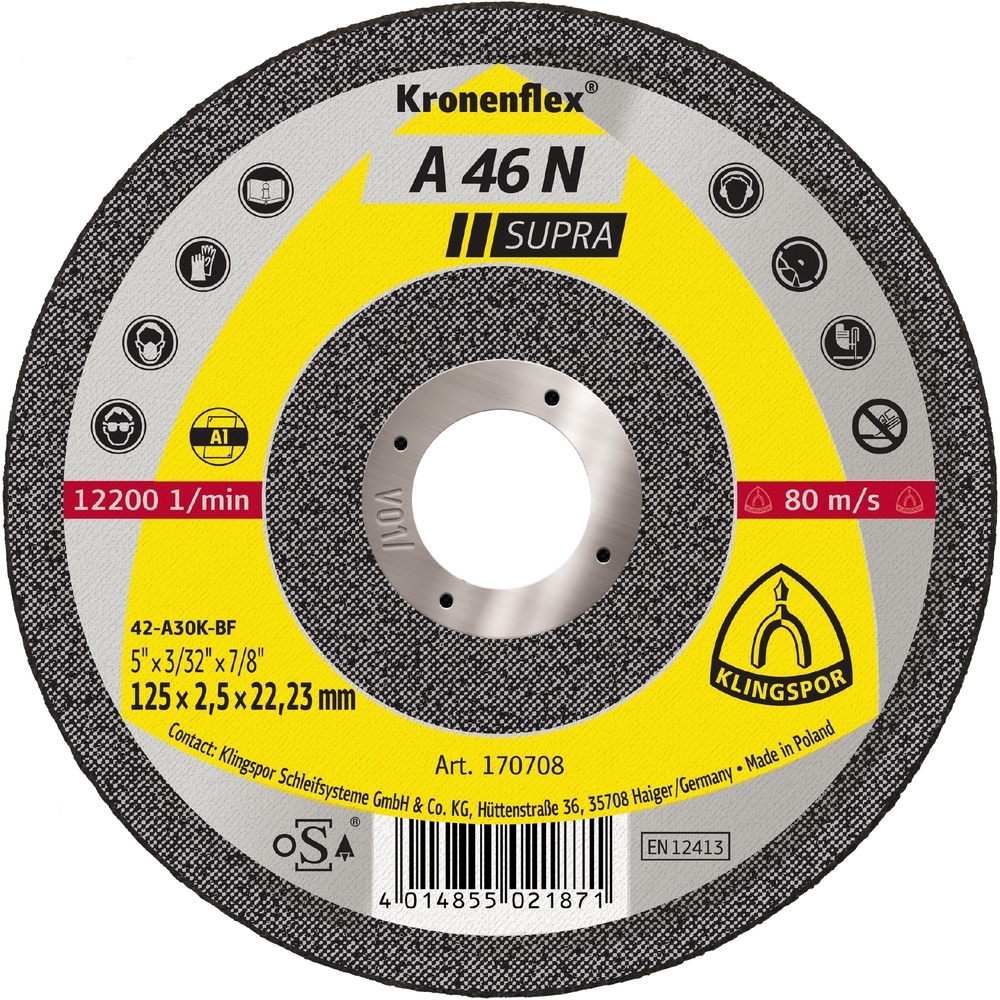 25 Disques à tronçonner KT SUPRA A46N S GEK 125X2,5X22,23 KLINGSPOR - 170708