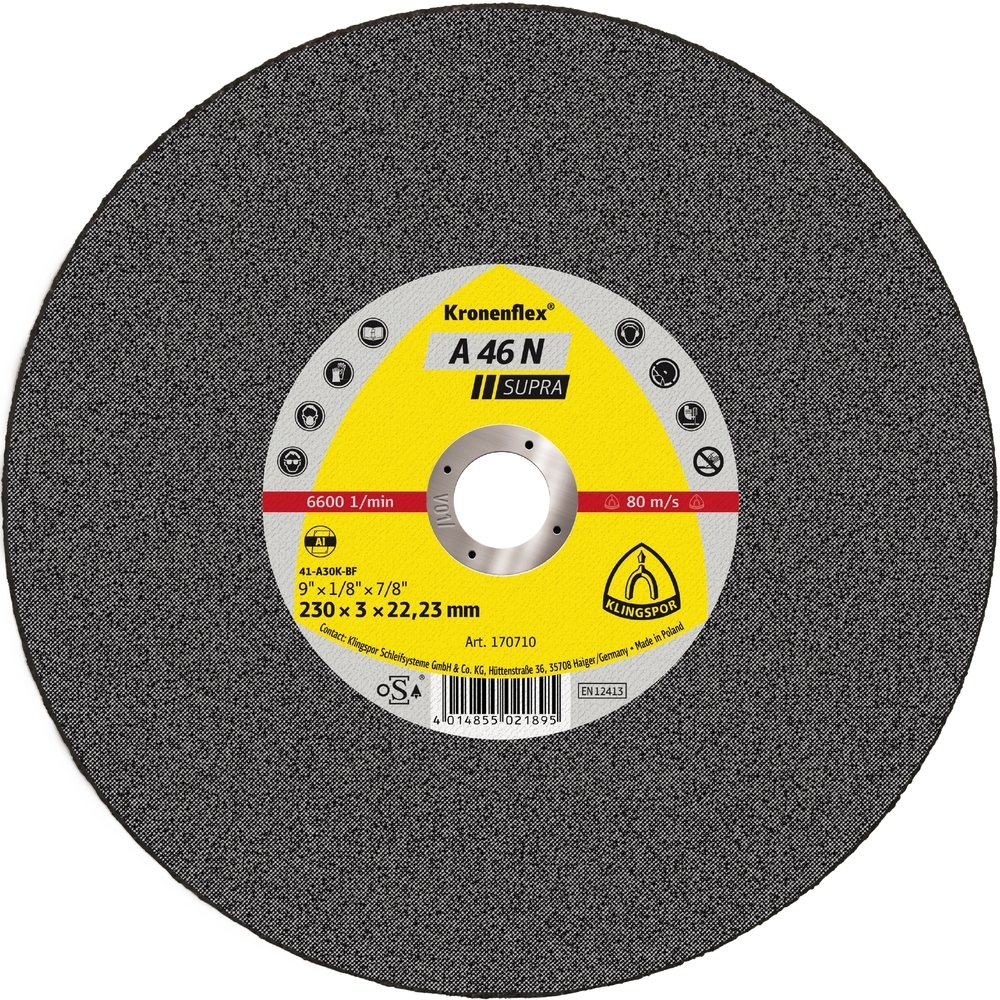 25 Disques à tronçonner KT SUPRA A46N S GER 230X3X22,23 KLINGSPOR - 170710