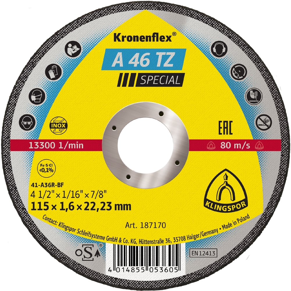 25 Disques à tronçonner KT SPECIAL A46TZ S GER 115X1,6X22,23 KLINGSPOR - 187170