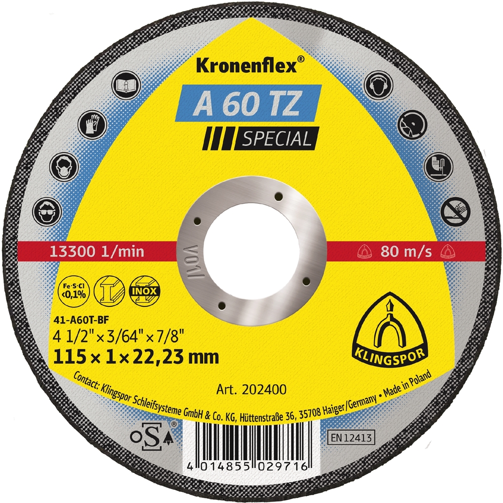 25 Disques à tronçonner KT SPECIAL A60TZ S GER 115X1X22,23 KLINGSPOR - 202400