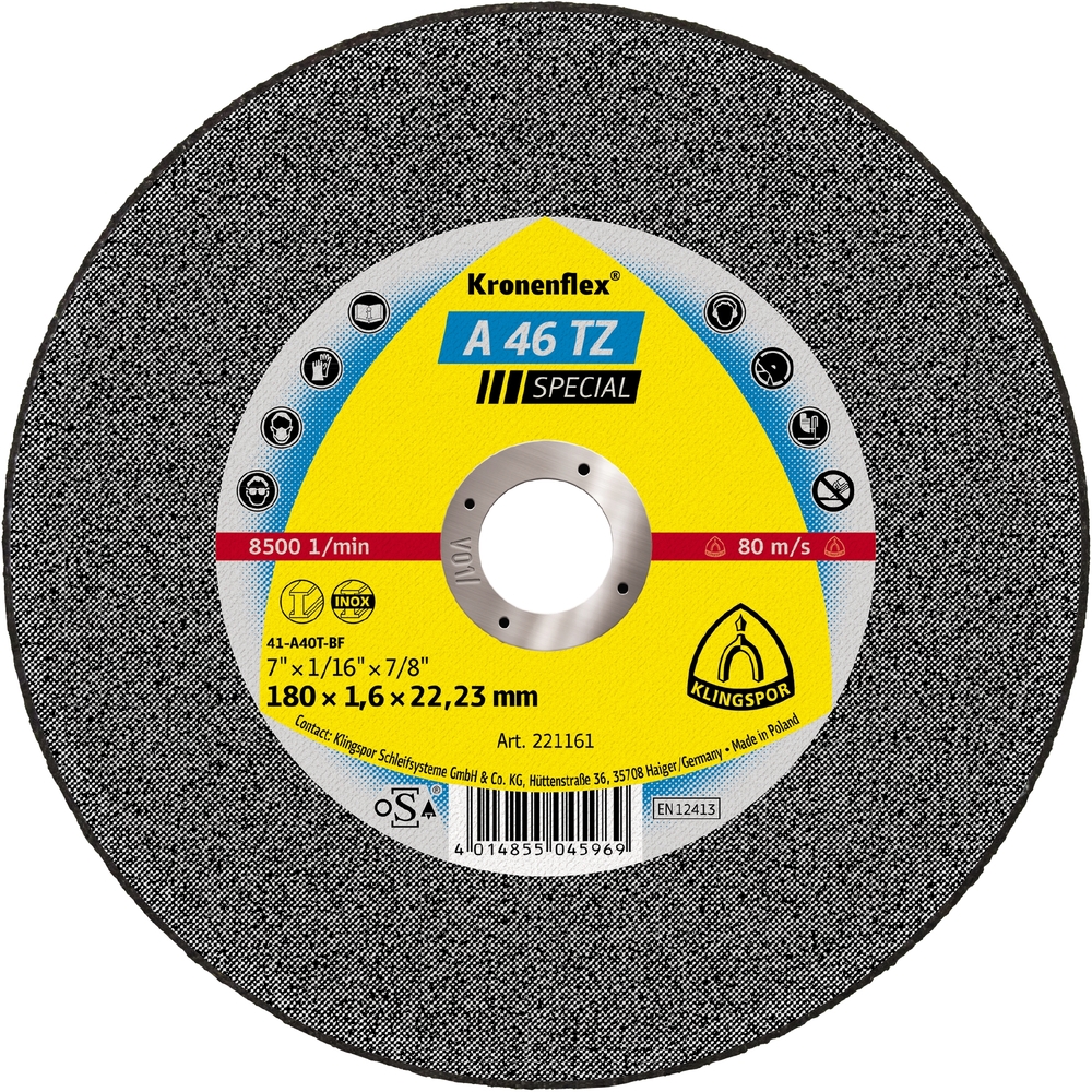25 Disques à tronçonner KT SPECIAL A46TZ S GER 180X1,6X22,23 KLINGSPOR - 221161