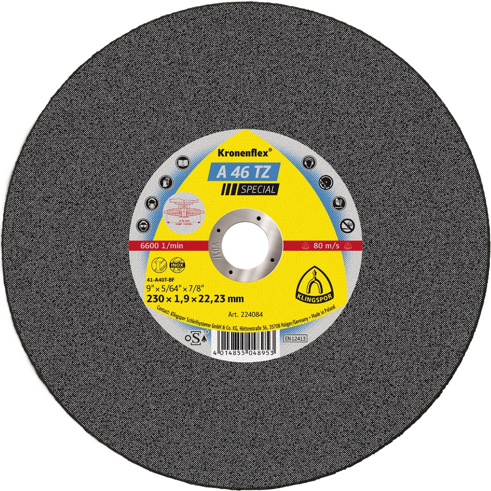 25 Disques à tronçonner KT SPECIAL A46TZ S GER 230X1,9X22,23 KLINGSPOR - 224084