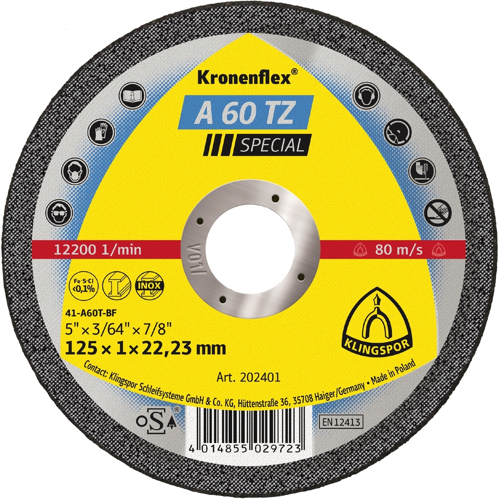 25 Disques à tronçonner KT SPECIAL A60TZ S GEK 125X1X22,23 KLINGSPOR - 233742