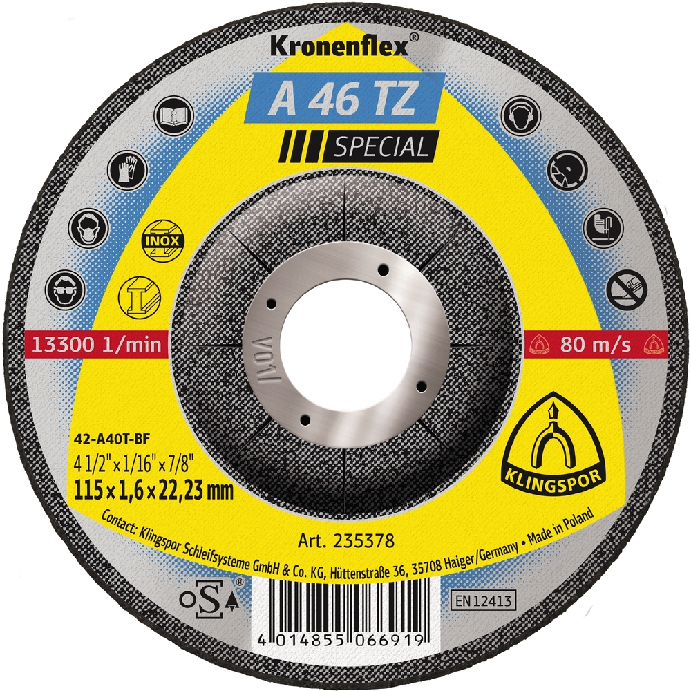 25 Disques à tronçonner KT SPECIAL A46TZ S GEK 115X1,6X22,23 KLINGSPOR - 235378