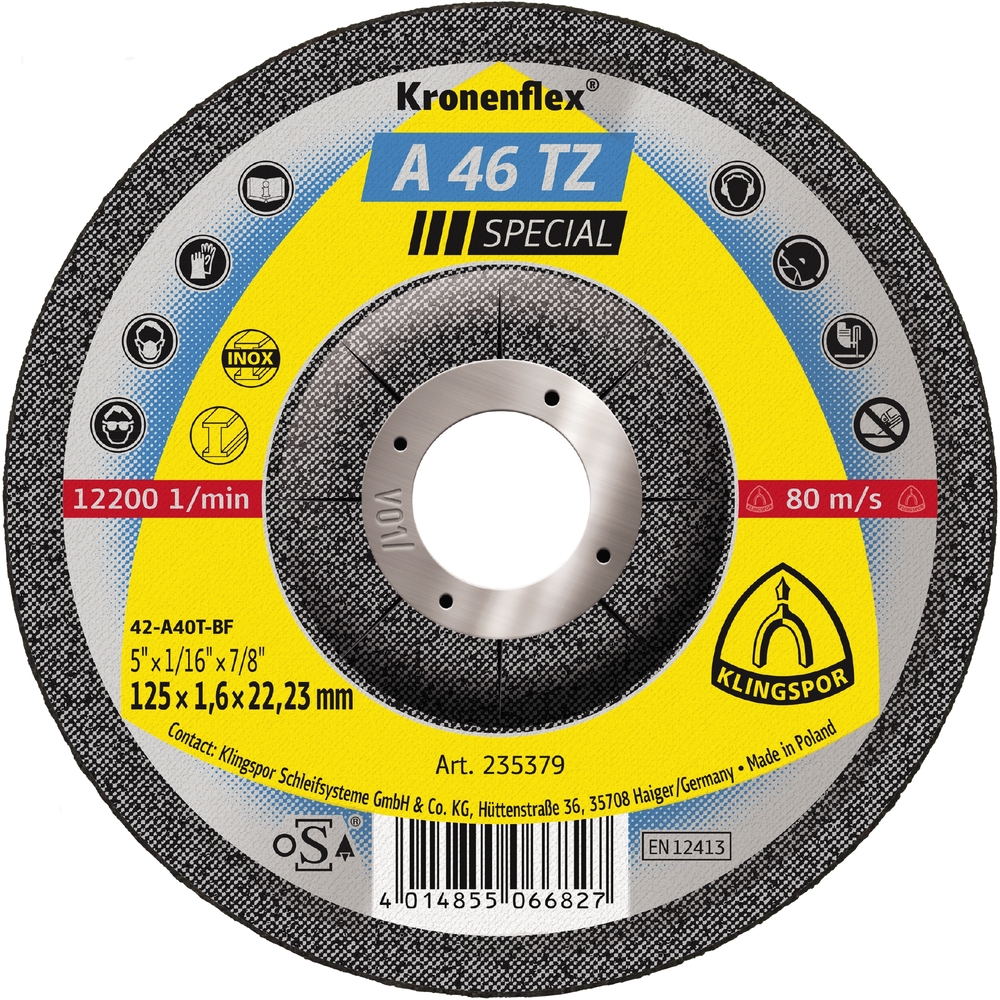 25 Disques à tronçonner KT SPECIAL A46TZ S GEK 125X1,6X22,23 KLINGSPOR - 235379
