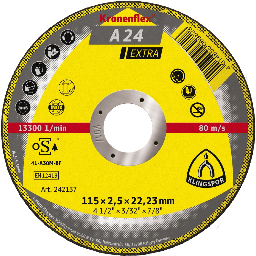 25 Disques à tronçonner KT EXTRA A24EX S GER 115X2,5X22,23 KLINGSPOR - 242137