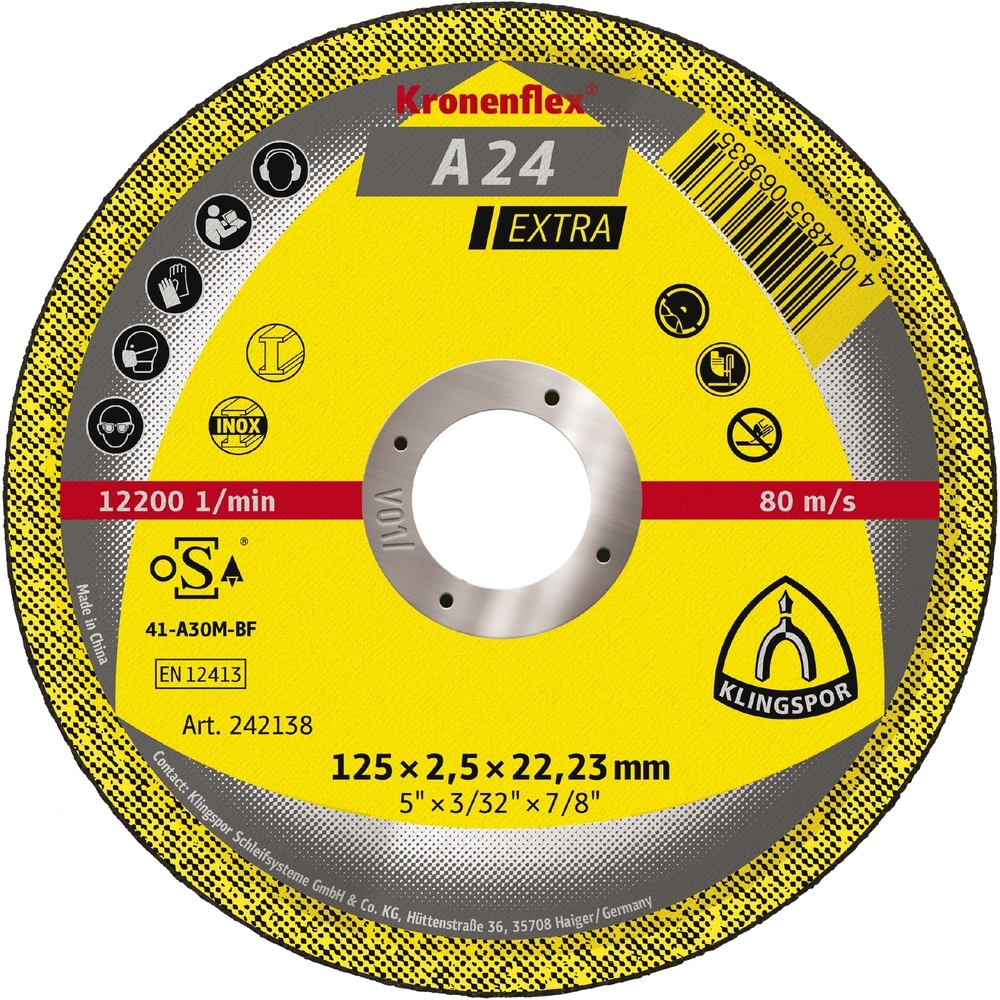 25 Disques à tronçonner KT EXTRA A24EX S GER 125X2,5X22,23 KLINGSPOR - 242138