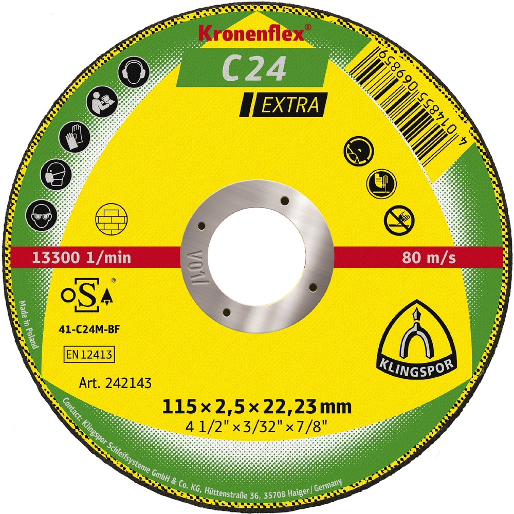 25 Disques à tronçonner KT EXTRA C24EX S GER 115X2,5X22,23 KLINGSPOR - 242143