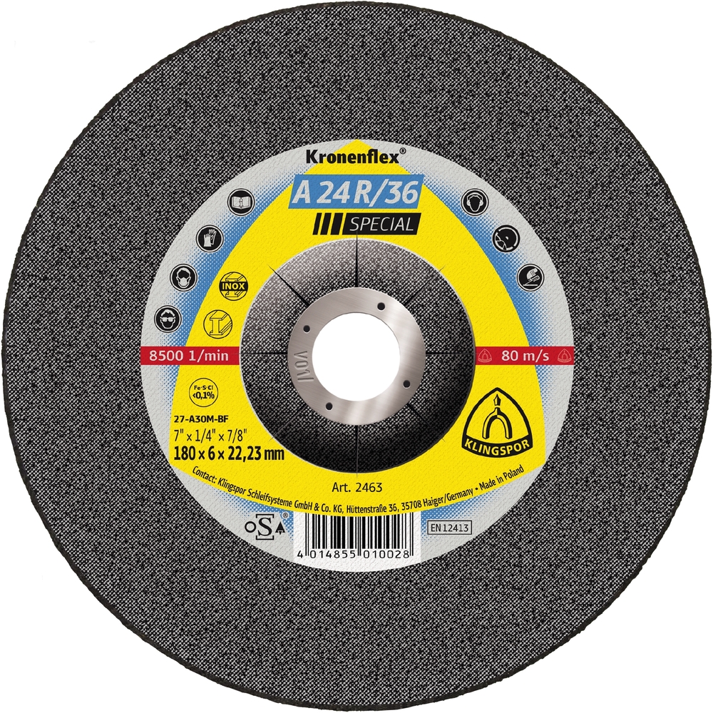 10 Meules à ébarber KS SPECIAL A24R36 S GEK 180X6X22,23 KLINGSPOR - 2463