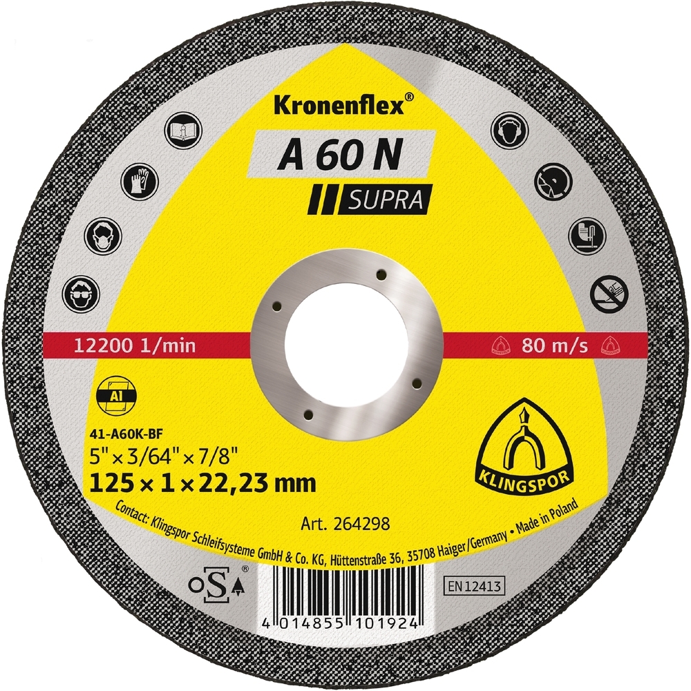 25 Disques à tronçonner KT SUPRA A60N S GER 125X1X22,23 KLINGSPOR - 264298