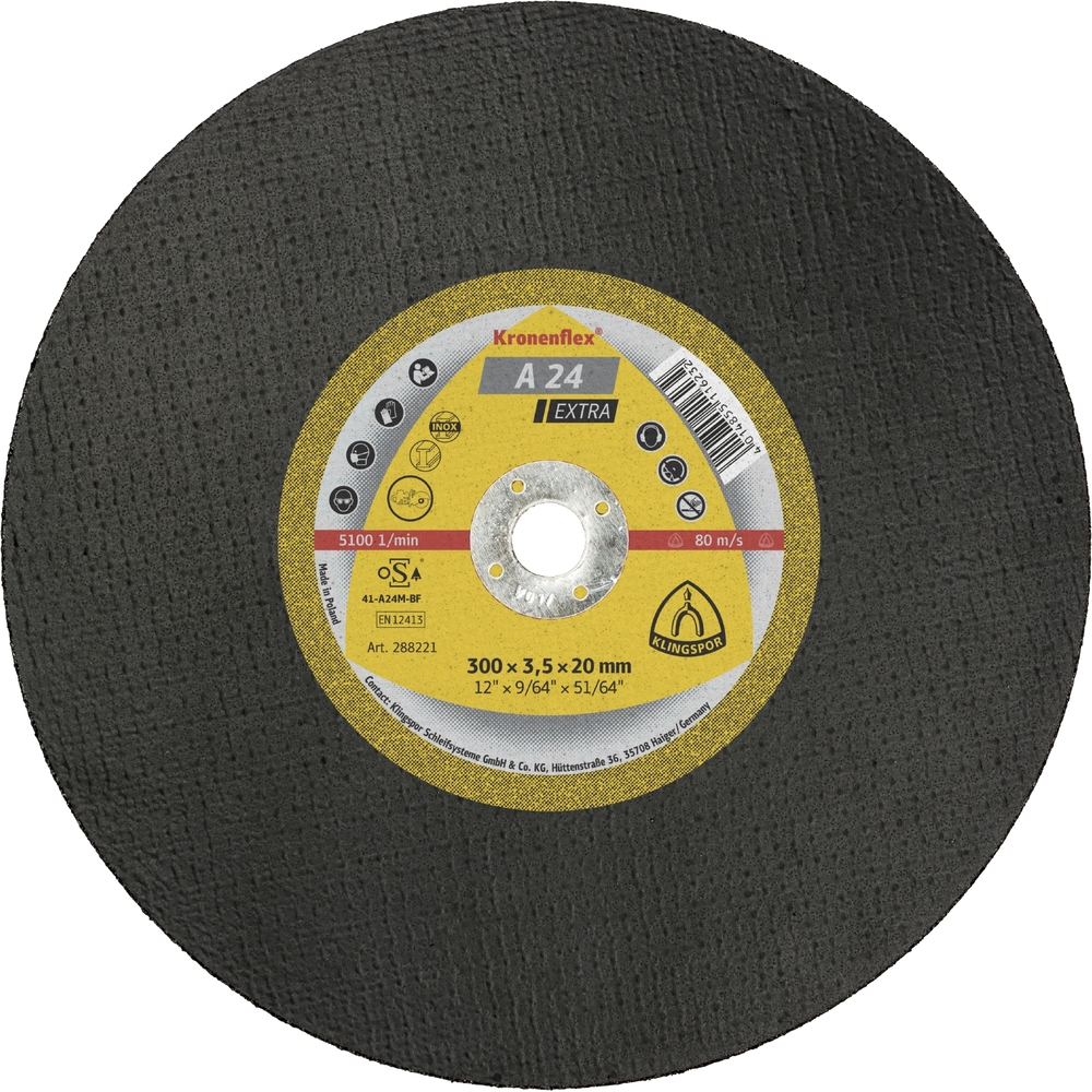 10 Disques à tronçonner KT EXTRA A24EX S GER 300X3,5X22,23 KLINGSPOR - 288222