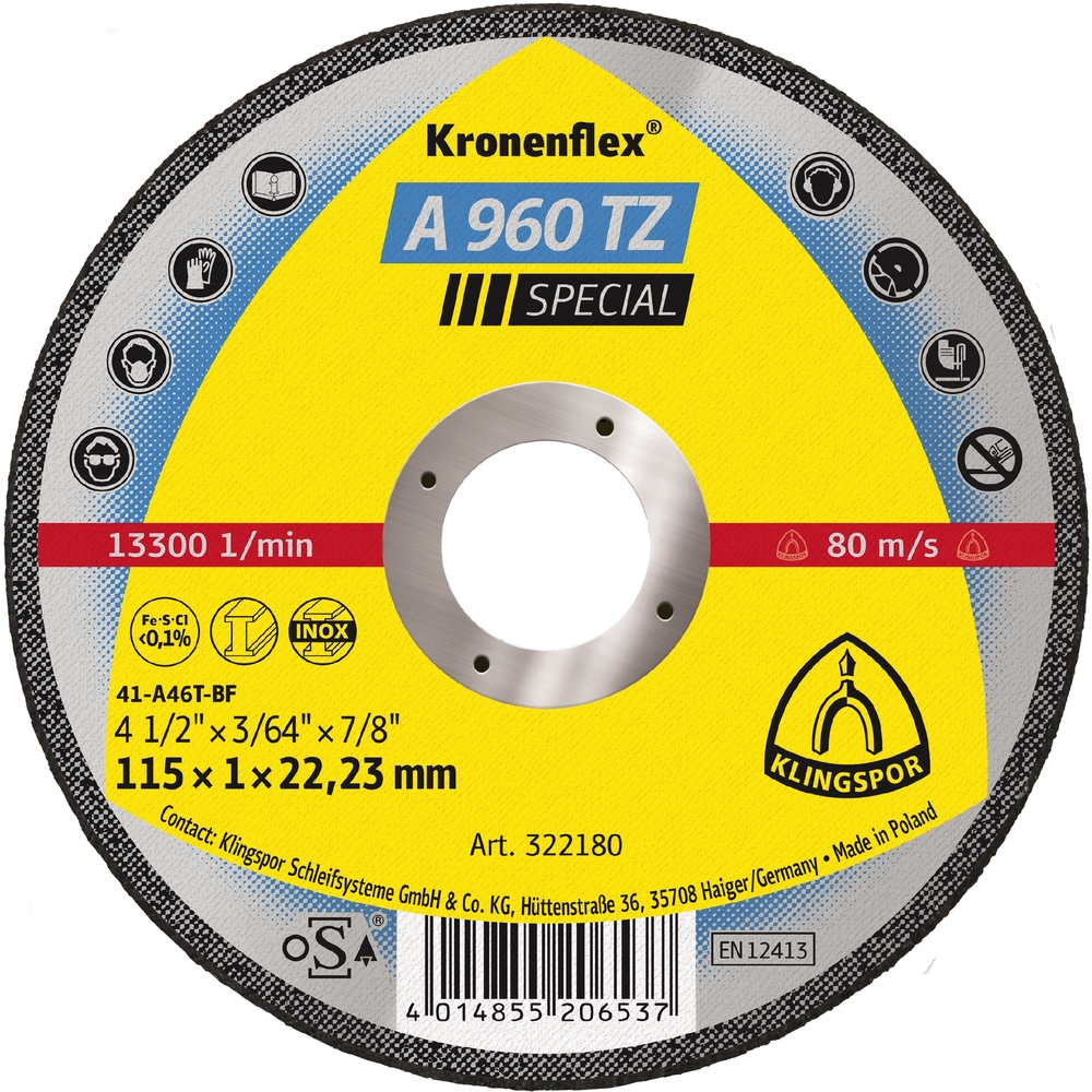 25 Disques à tronçonner KT SPECIAL A960TZ S GER 115X1X22,23 KLINGSPOR - 322180
