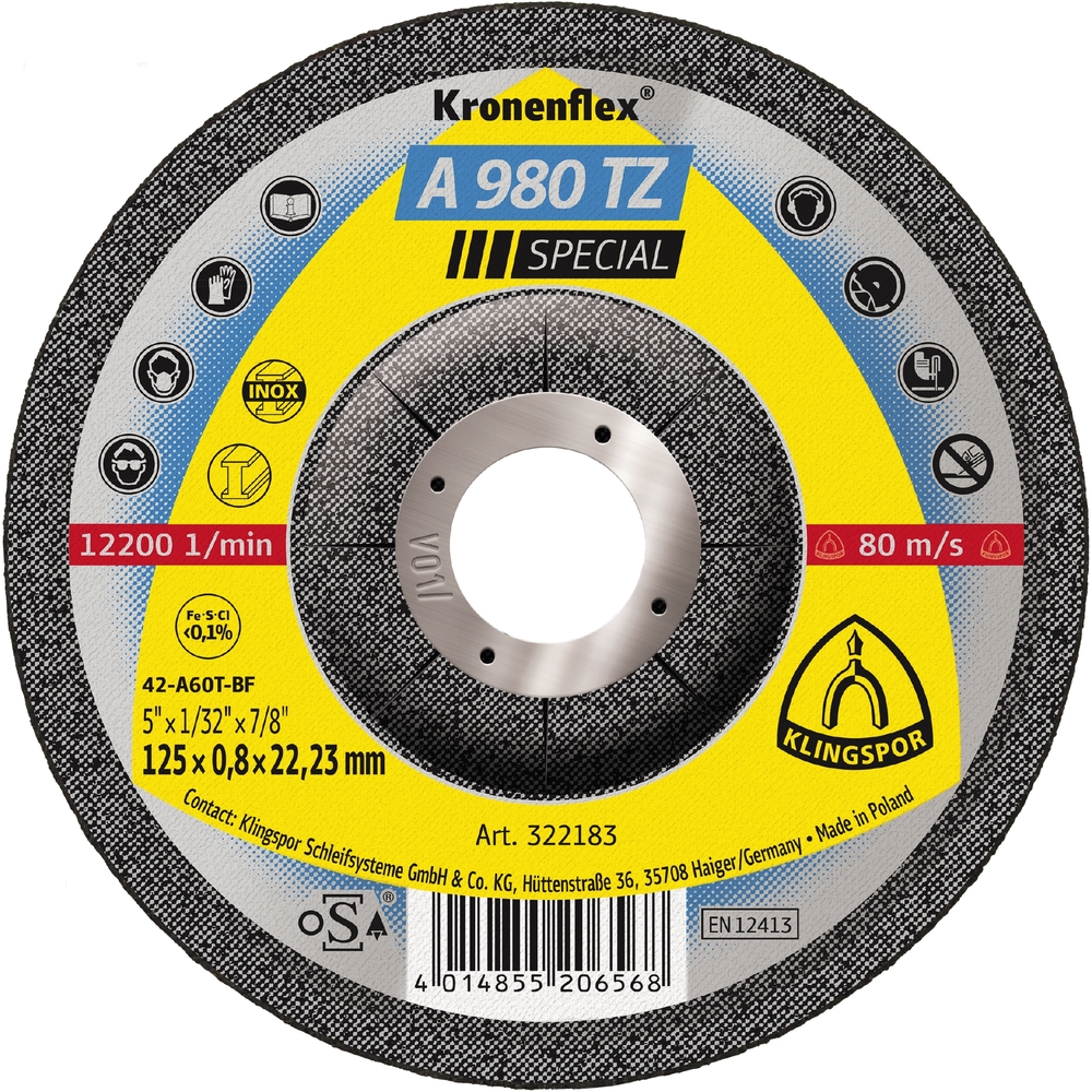 25 Disques à tronçonner KT SPECIAL A980TZ S GEK 125X0,8X22,23 KLINGSPOR - 322183