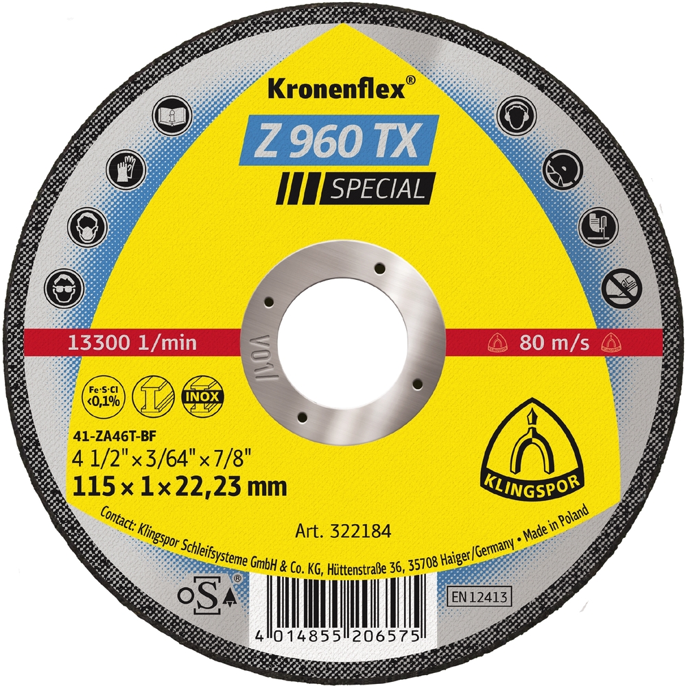 25 Disques à tronçonner KT SPECIAL Z960TX S GER 115X1X22,23 KLINGSPOR - 322184