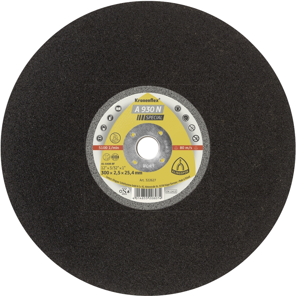 10 Disques à tronçonner KT SPECIAL A930N S GER 300X2,5X25,4 1GLA KLINGSPOR - 322627