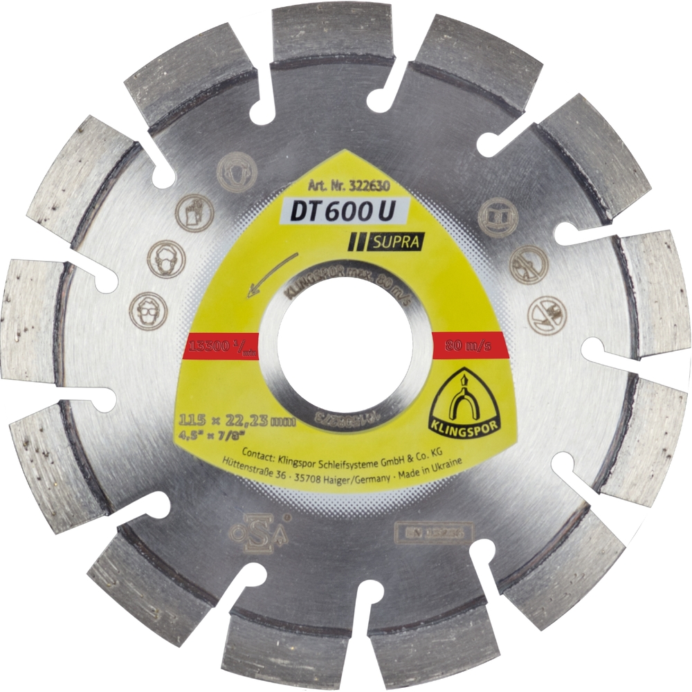 Disques à tronçonner diamantés DT SUPRA DT600U S 115X2,4X22,23 13K 9 KLINGSPOR - 322630