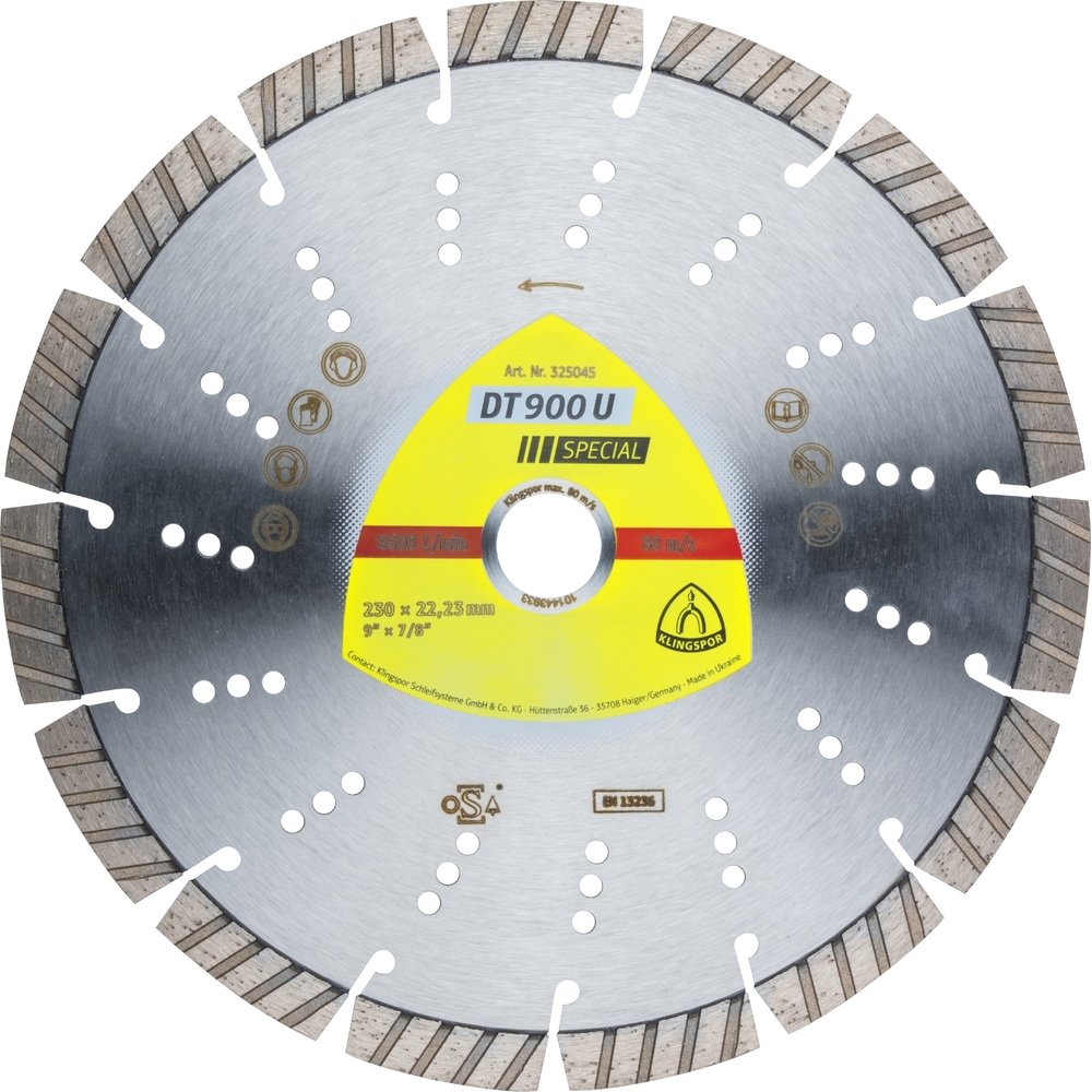Disques à tronçonner diamantés DT SPECIAL DT900U S 230X2,6X22,23 15ST 1 KLINGSPOR - 325045