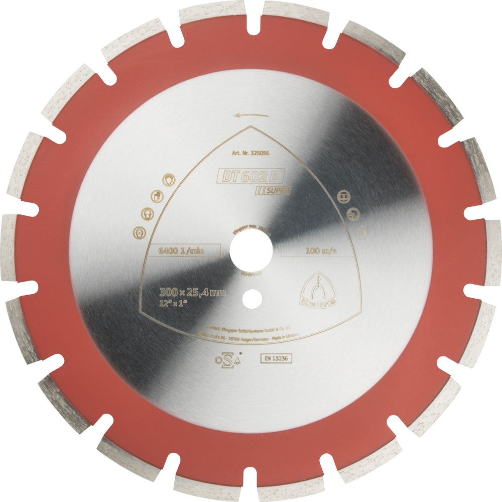 Disques à tronçonner diamantés DT SUPRA DT602B S 350X3,2X25,4 21W 9 KLINGSPOR - 325088