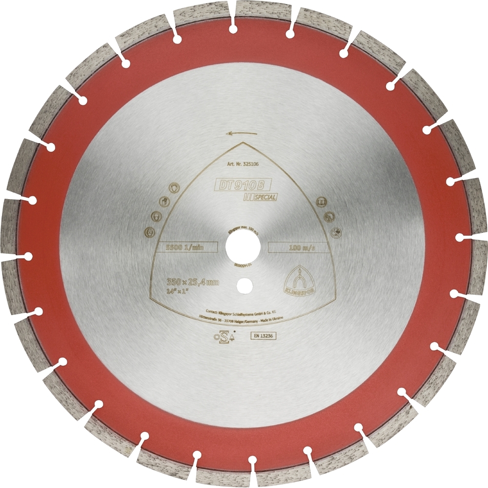 Disques à tronçonner diamantés DT SPECIAL DT910B S 350X3,2X25,4 24E 11 KLINGSPOR - 325106